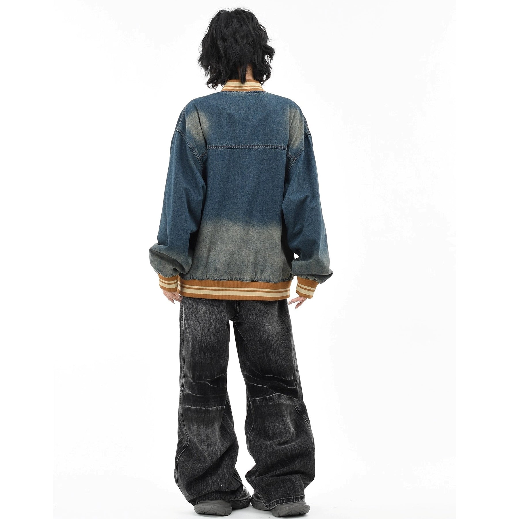 Retro Washed Embroidered Denim Baseball Jacket MW10303