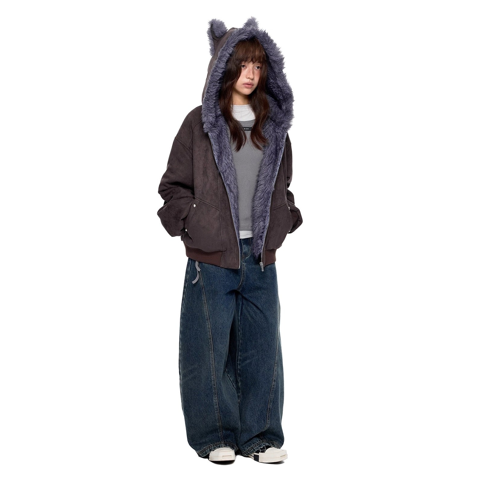 Cat Ear Fluffy Imitation Suede Hooded Jacket EZ250