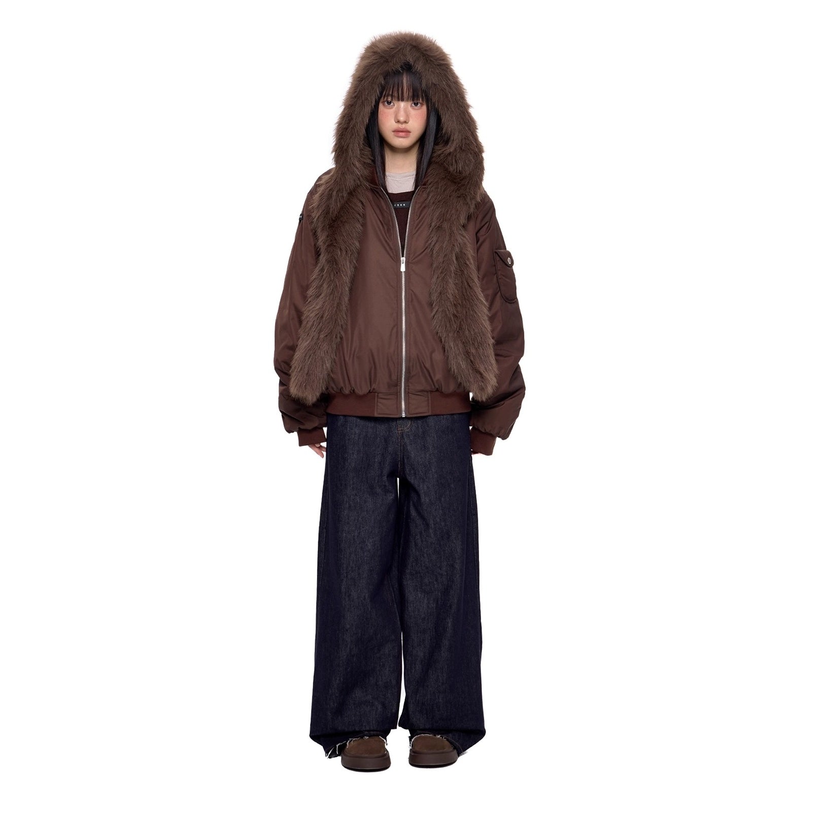 Scarf Design Zip Hooded Blouson EZ248