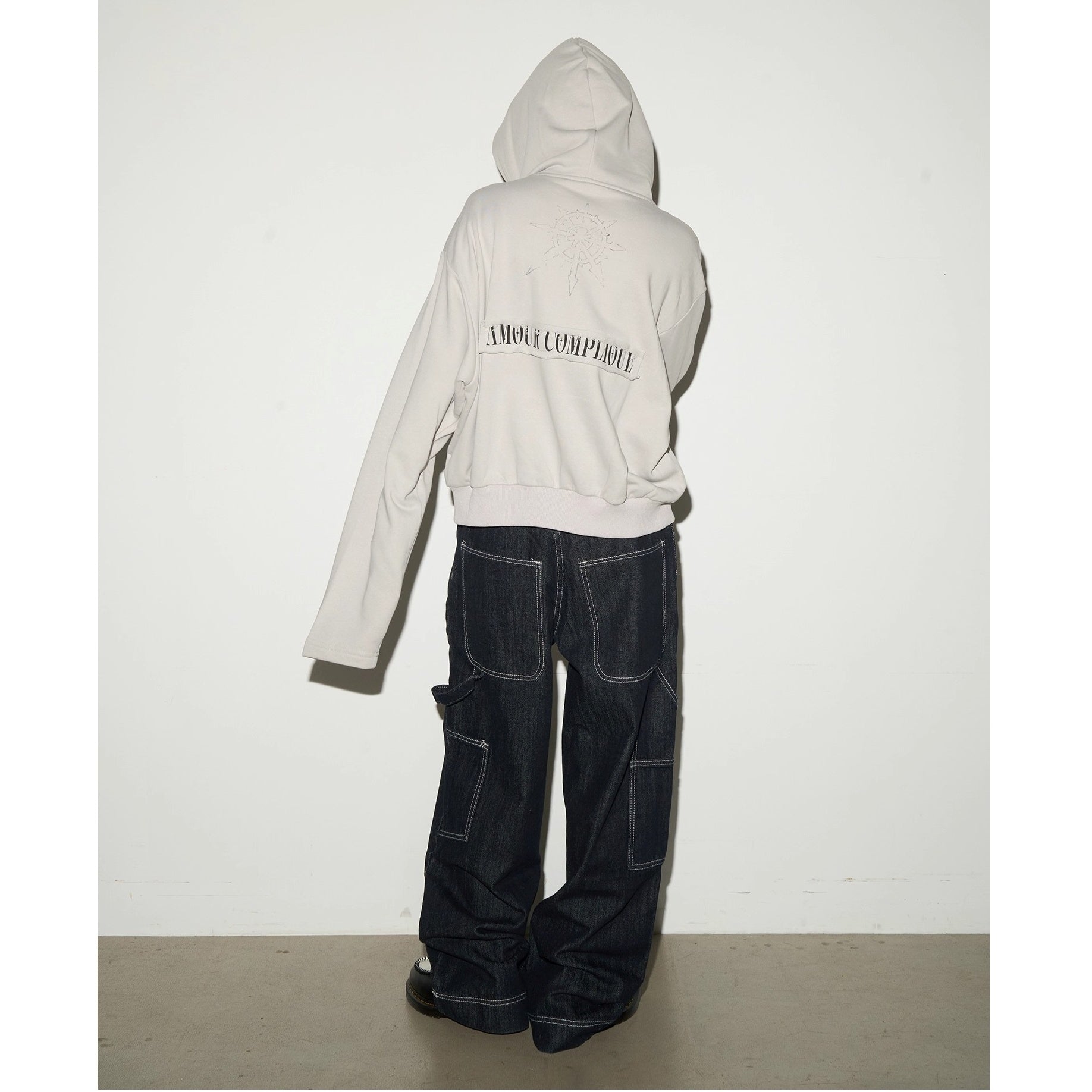 Monotone Print Double Zip Shorts Hooded Sweat MN9027
