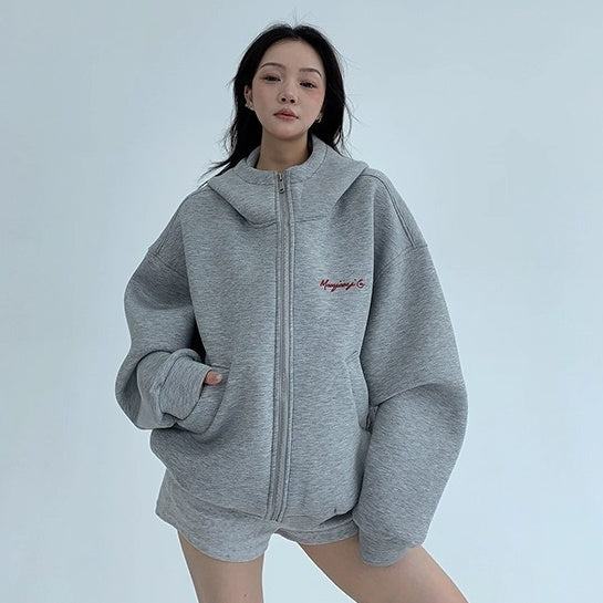 Embroidery Loose Vintage Short Hooded Jacket OS2027