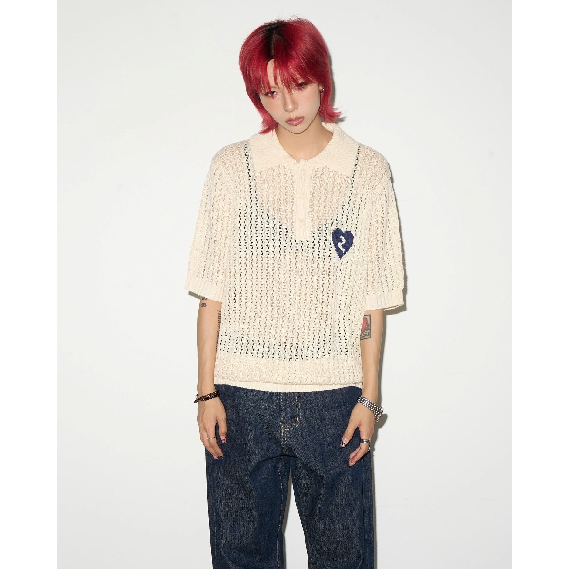 Breathable Cutout Knitting Polo Shirt MN9012