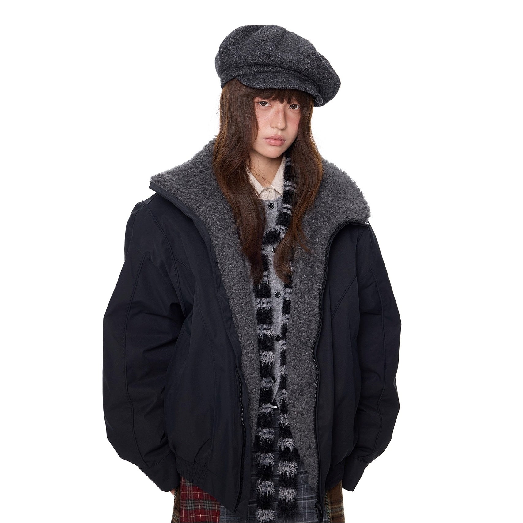 Furry Zip Simple Down Jacket EZ293