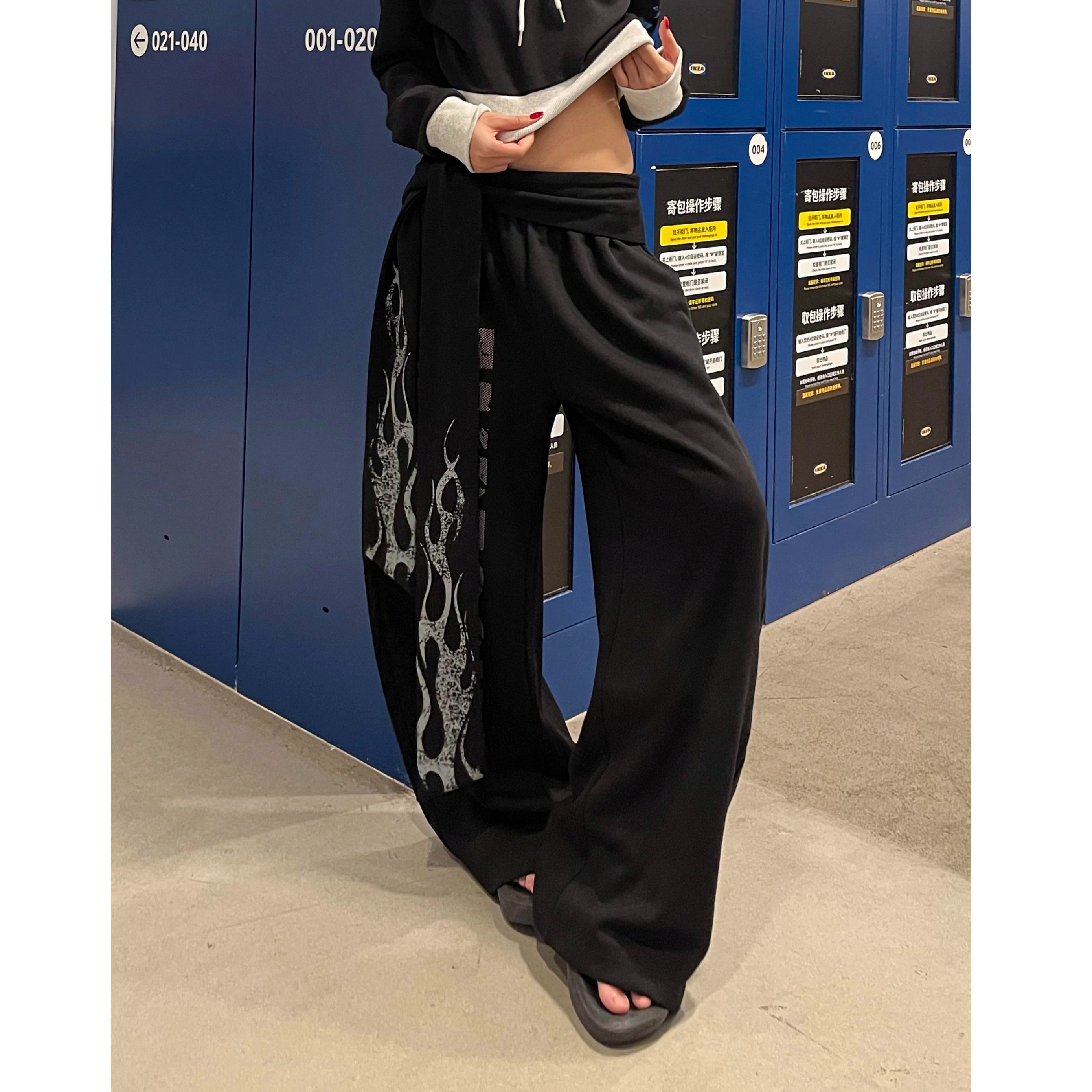 Flame Print Loose Wide-leg Sweatpants VI2010