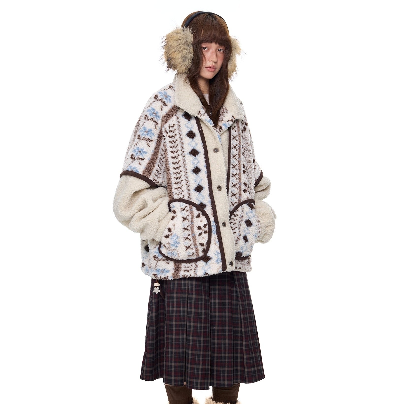 Ethnic Style Polar Fleece Stand Collar Jacket EZ277