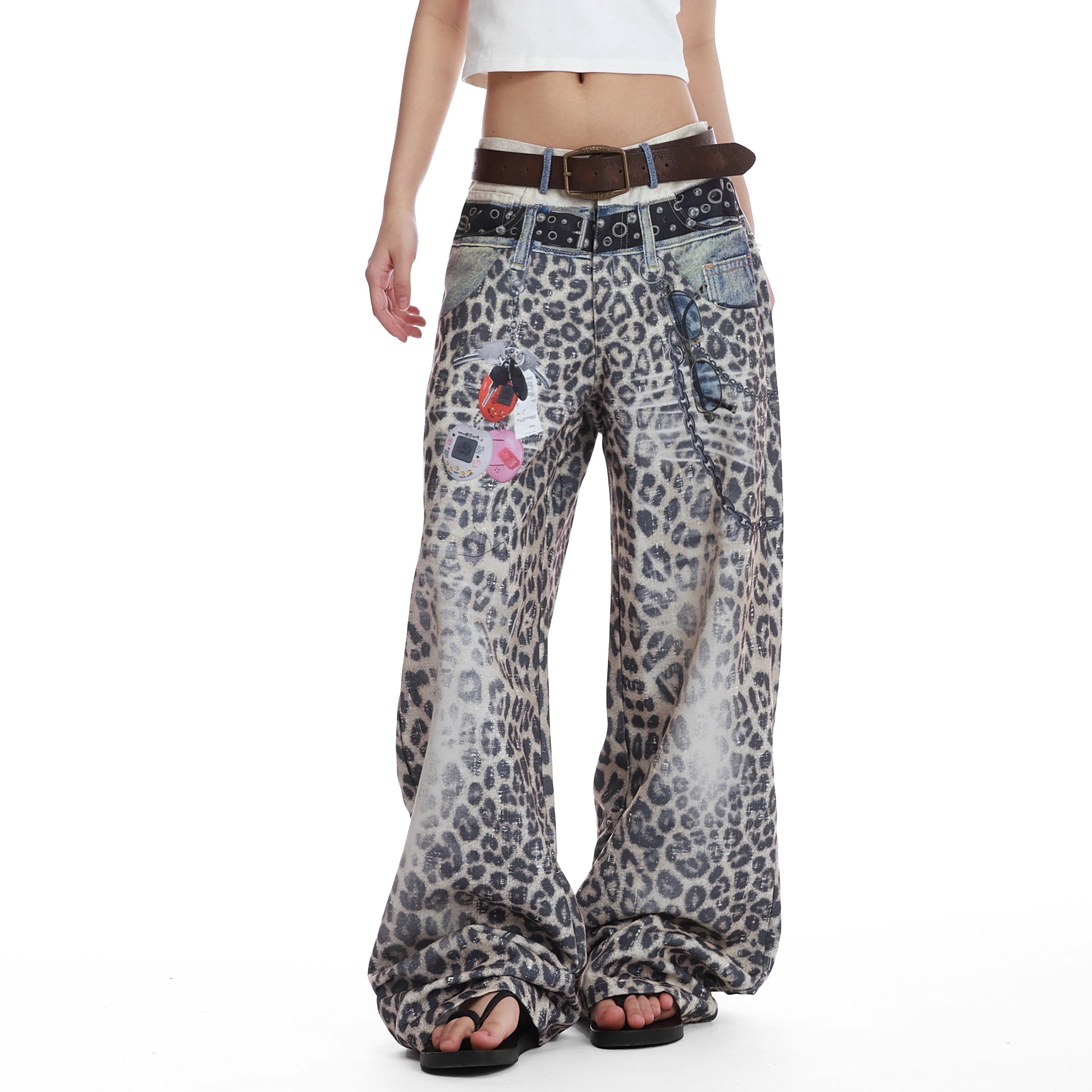 Double Waist Leopard Print Jeans VI2013