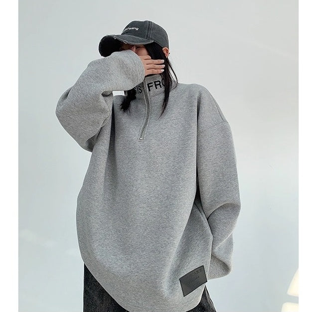 Embroidered Stand Collar Half-Zip Sweat OS2053