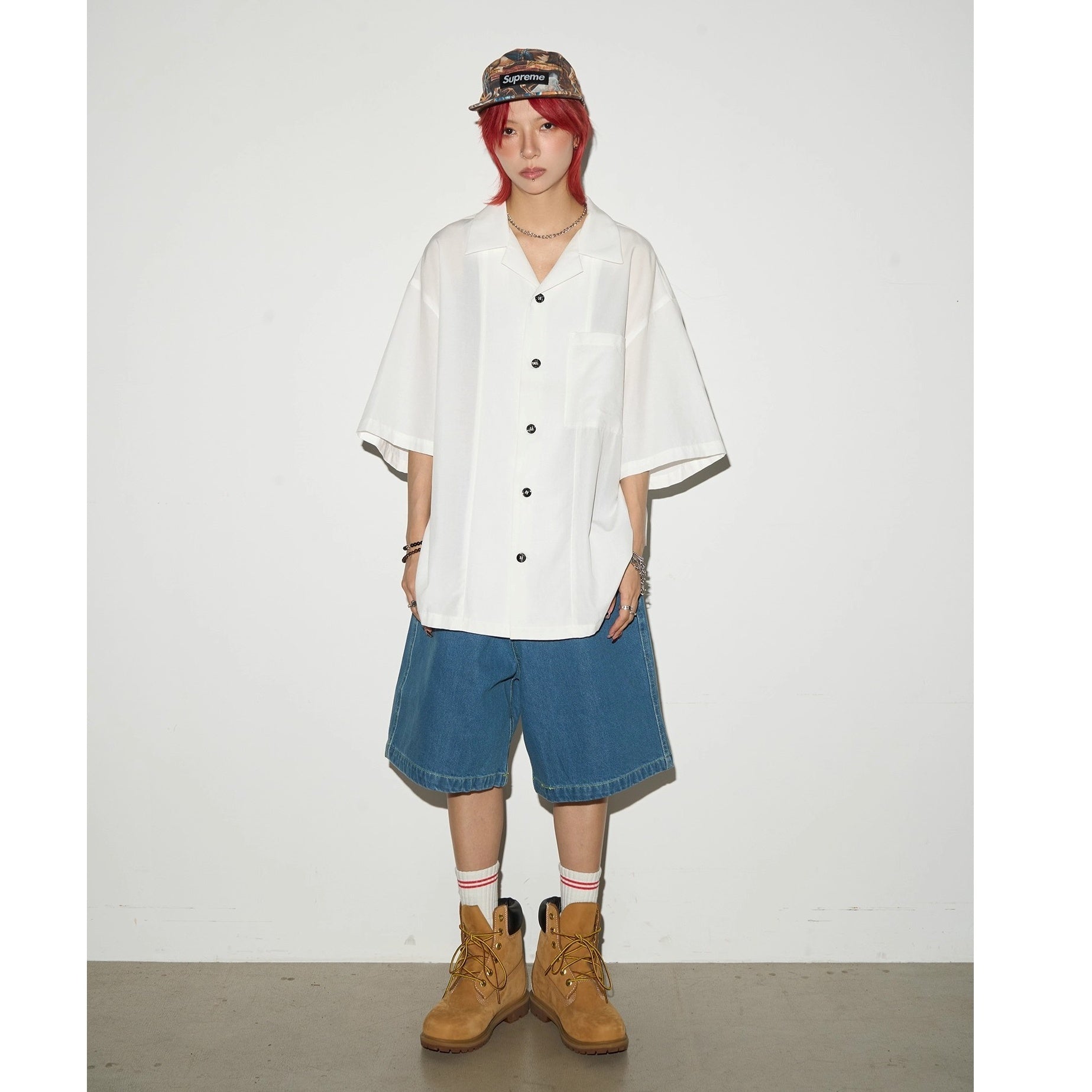 Back Print Loose Denim Half Pants MN9003