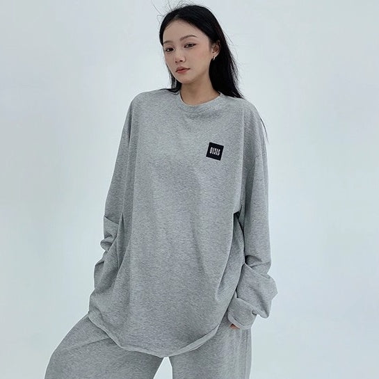 【上下別売り】Tag Design Long-sleeved T-shirt & Loose Casual Pants Set-up OS2033