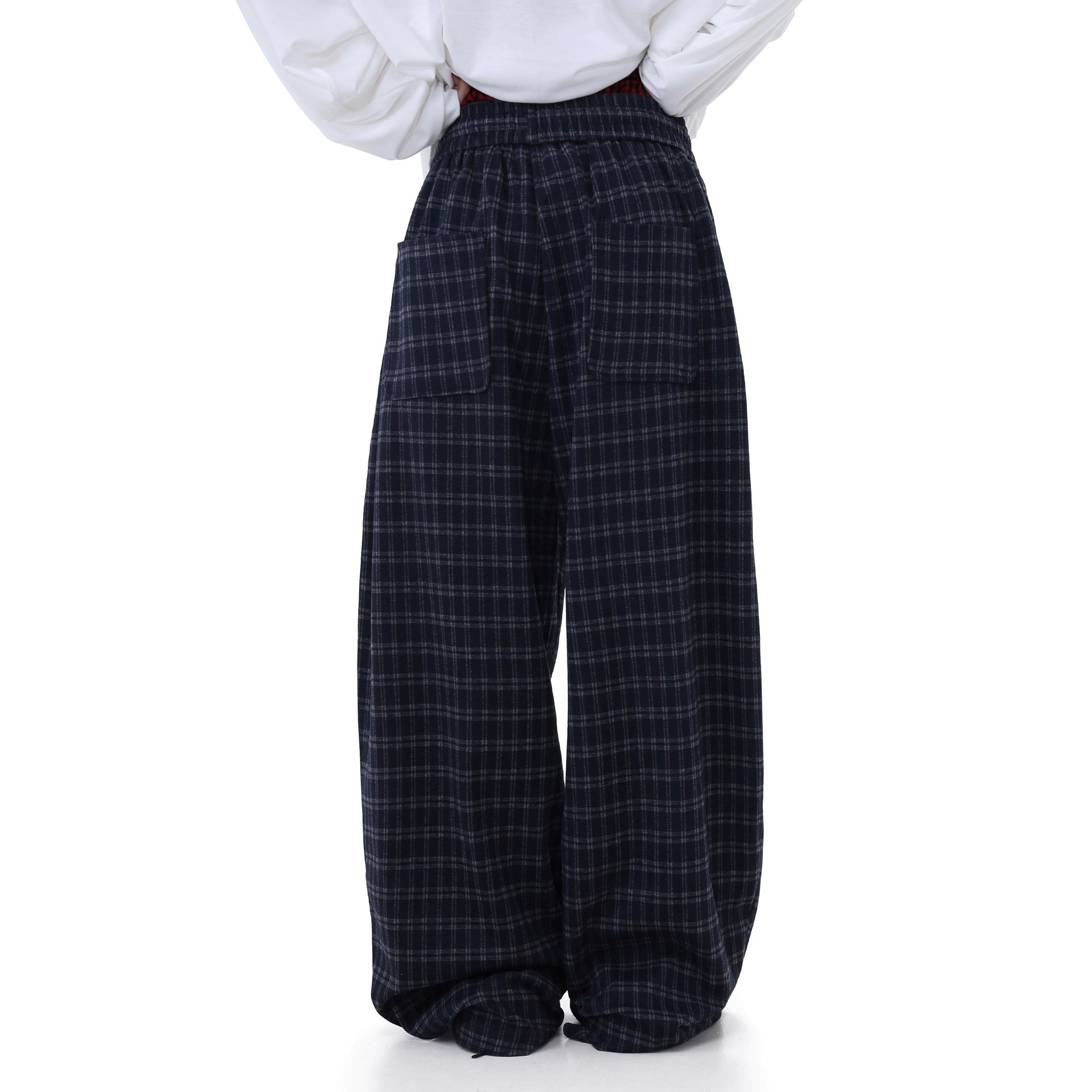 Elastic Waist Plaid Wide-leg Pants GB7038