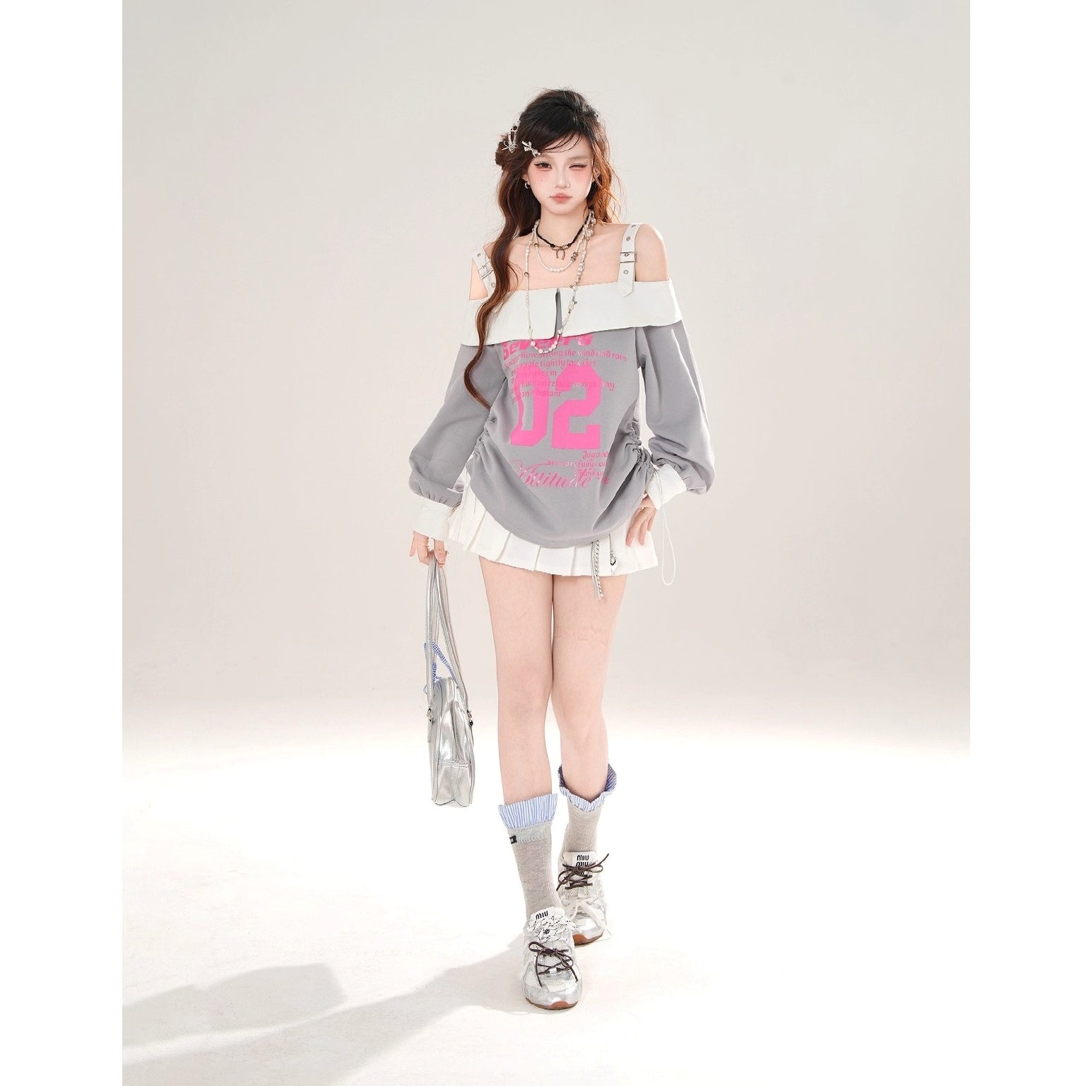 One-shoulder Loose Bicolor Top KK2076