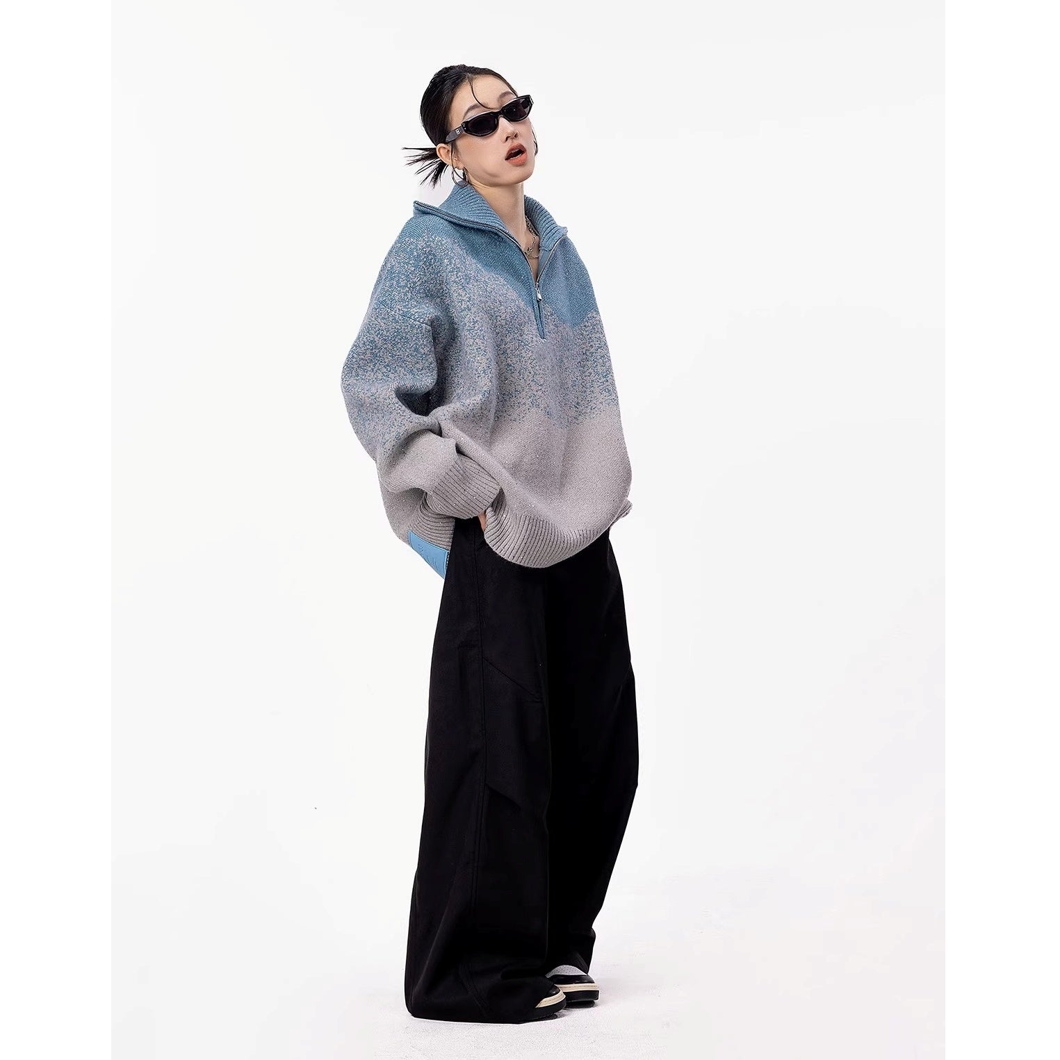 Gradient High-Neck Loose Sweater IC9115