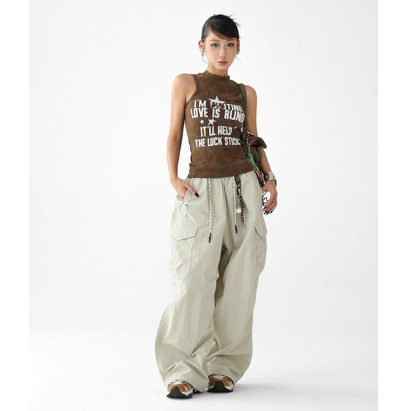Letter Print Camouflage Stretch Sleeveless Top AC7117