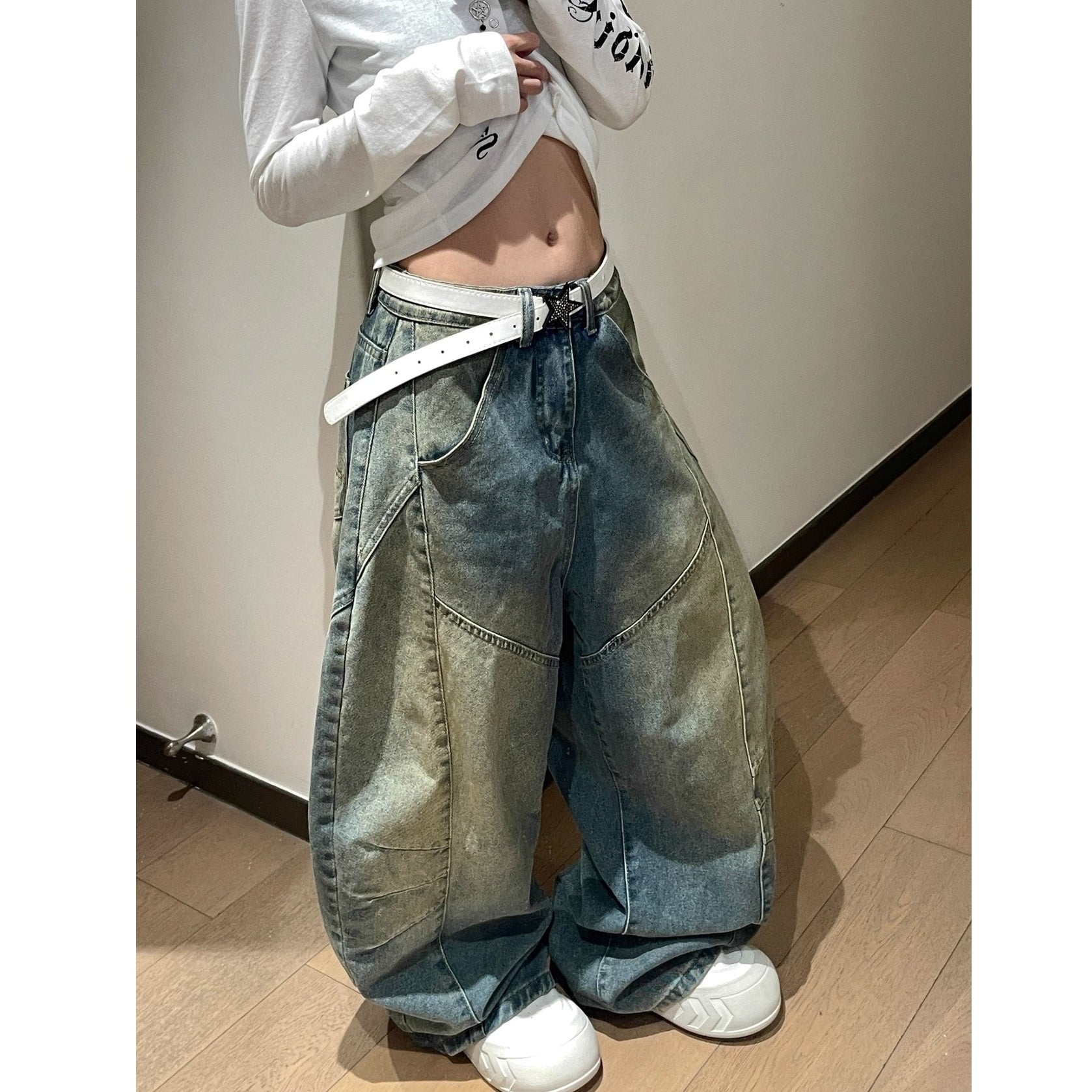 Wash Three-dimensional Deconstruction Loose Curve Jeans MW10268
