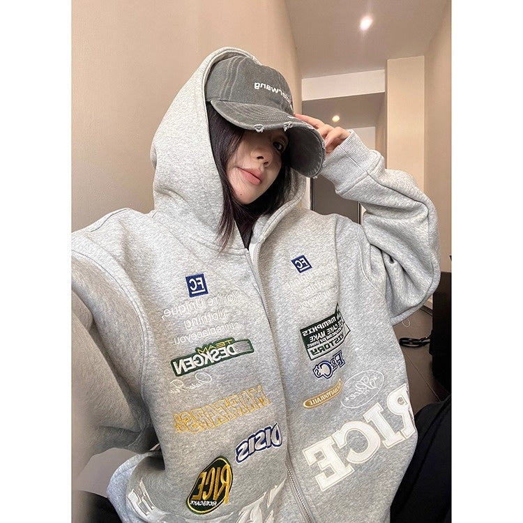 Racing Style Embroidery Hooded Jacket OS2047