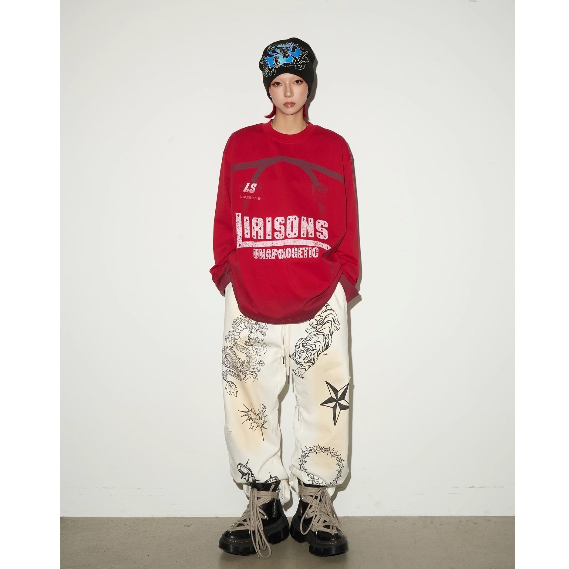 Gradient Washed Letter Print Long T-shirt MN9048