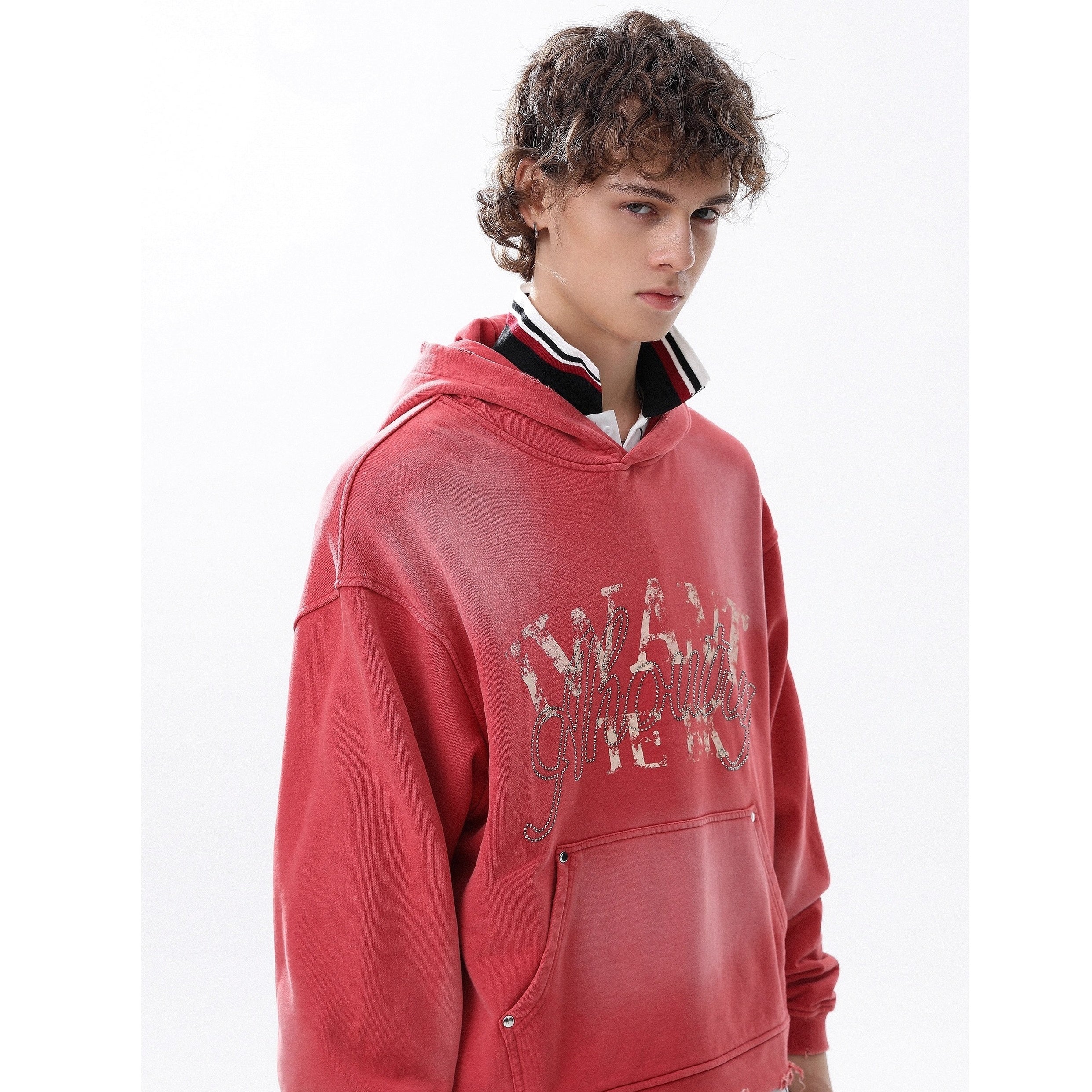 RhineStone Letter Print Damage Hoodie MR8025