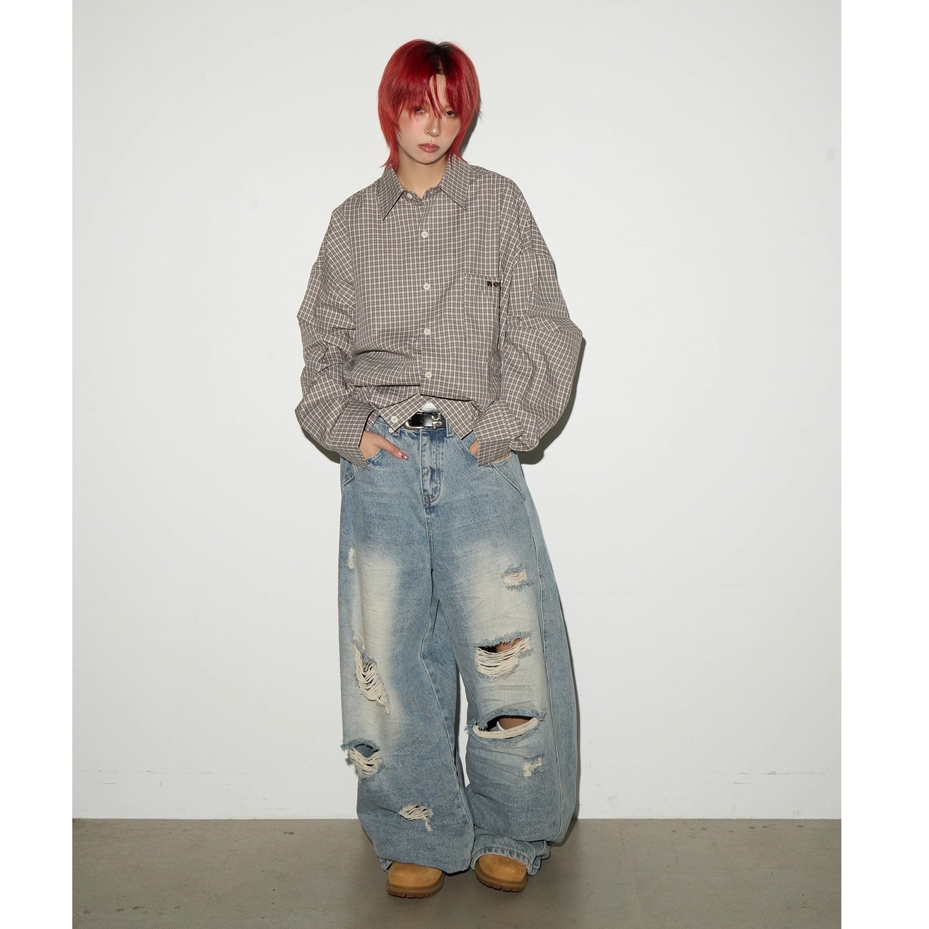 Retro Plaid Cropped Shirt Jacket MN9005