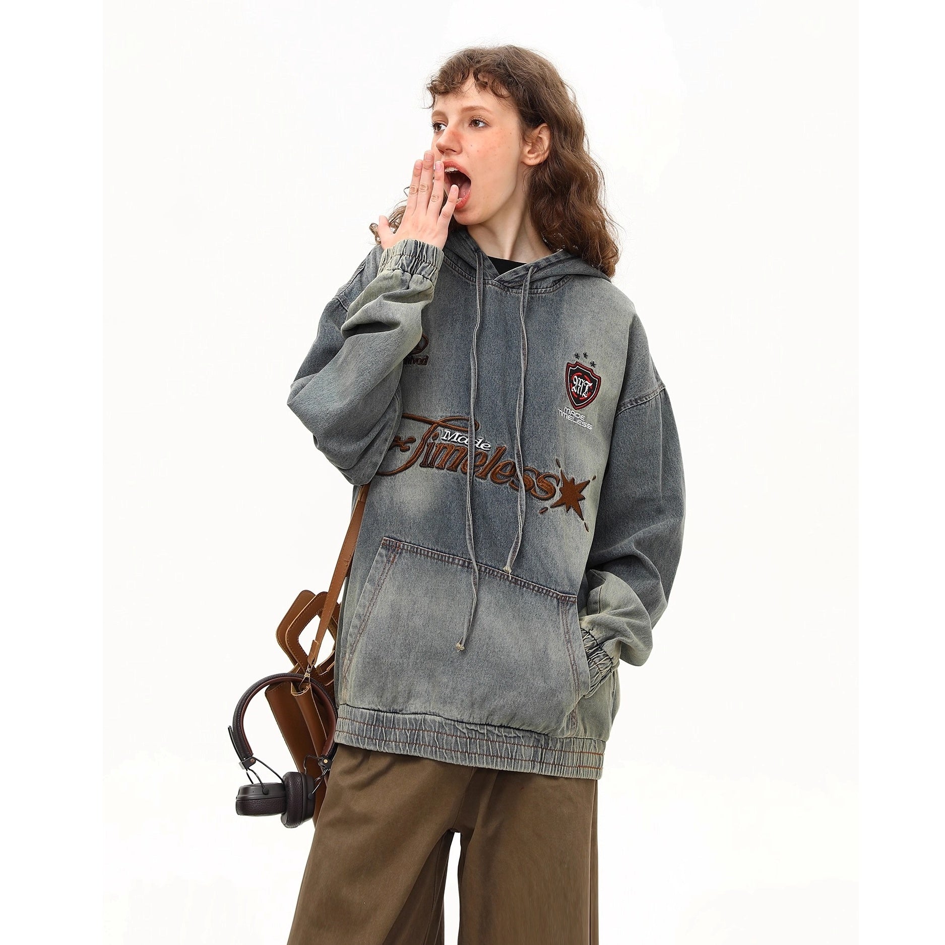 Vintage Embroidery Washed Denim Hoodie MW10261