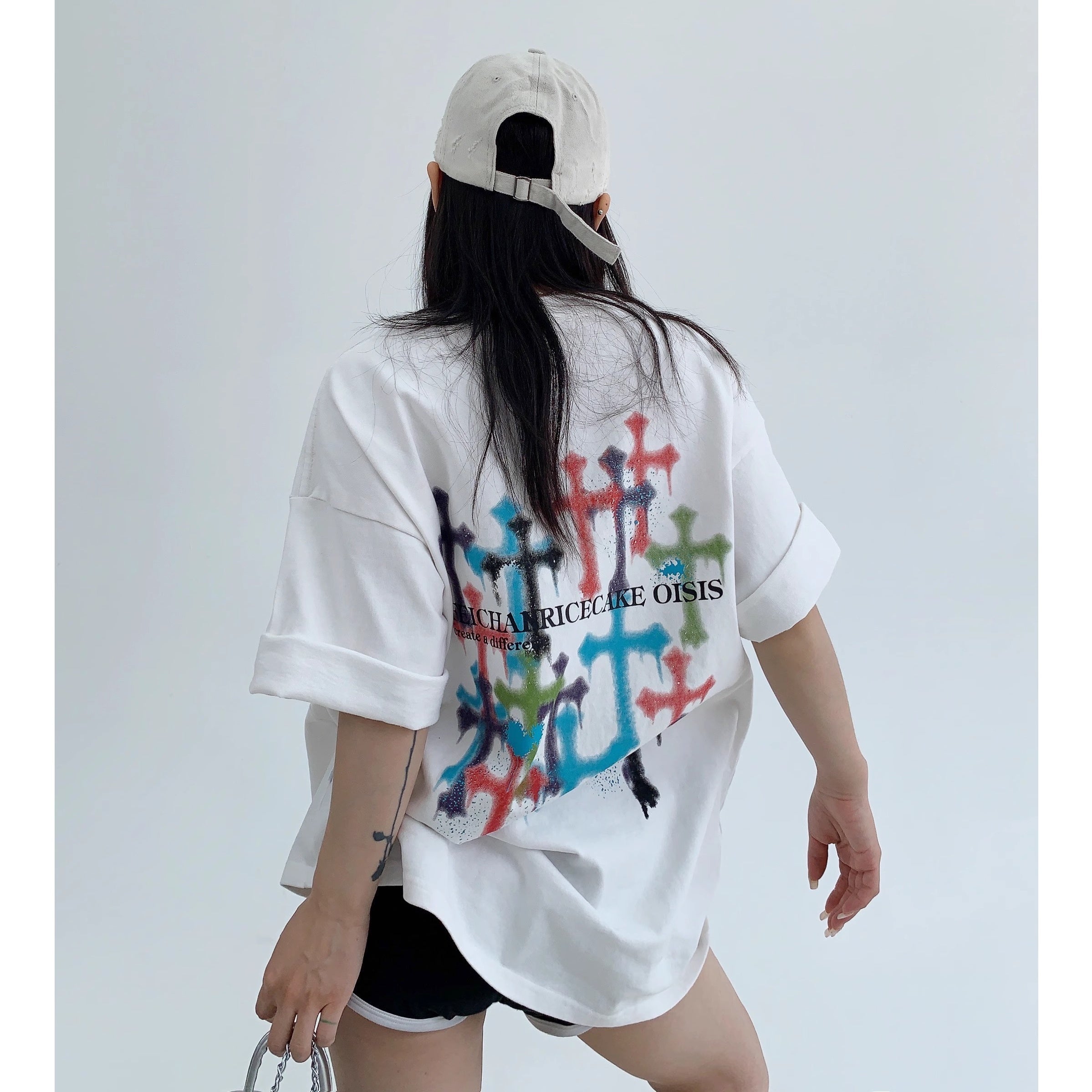 Graffiti Cross Print T-Shirt MW10149