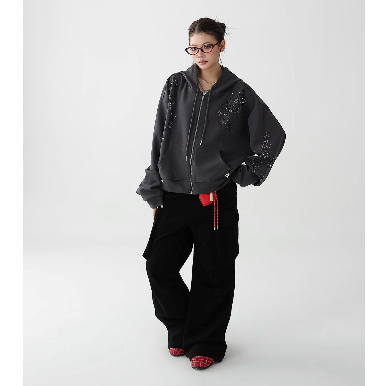 RhineStone Wide Hooded Jacket AC7146