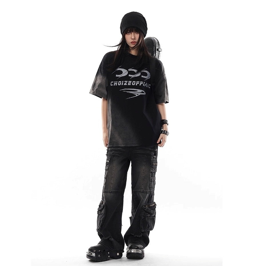 Wash Gradient Letter T-Shirt VI2001