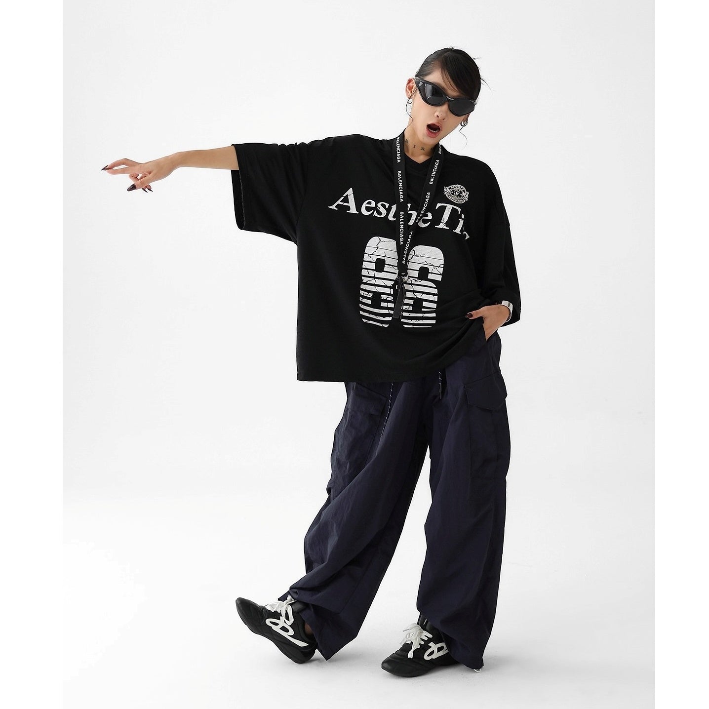 Letter Print Oversize Sports T-Shirt AC7118