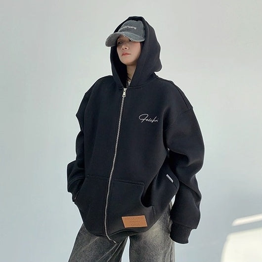 Back Letter Embroidery Hooded Jacket OS2051