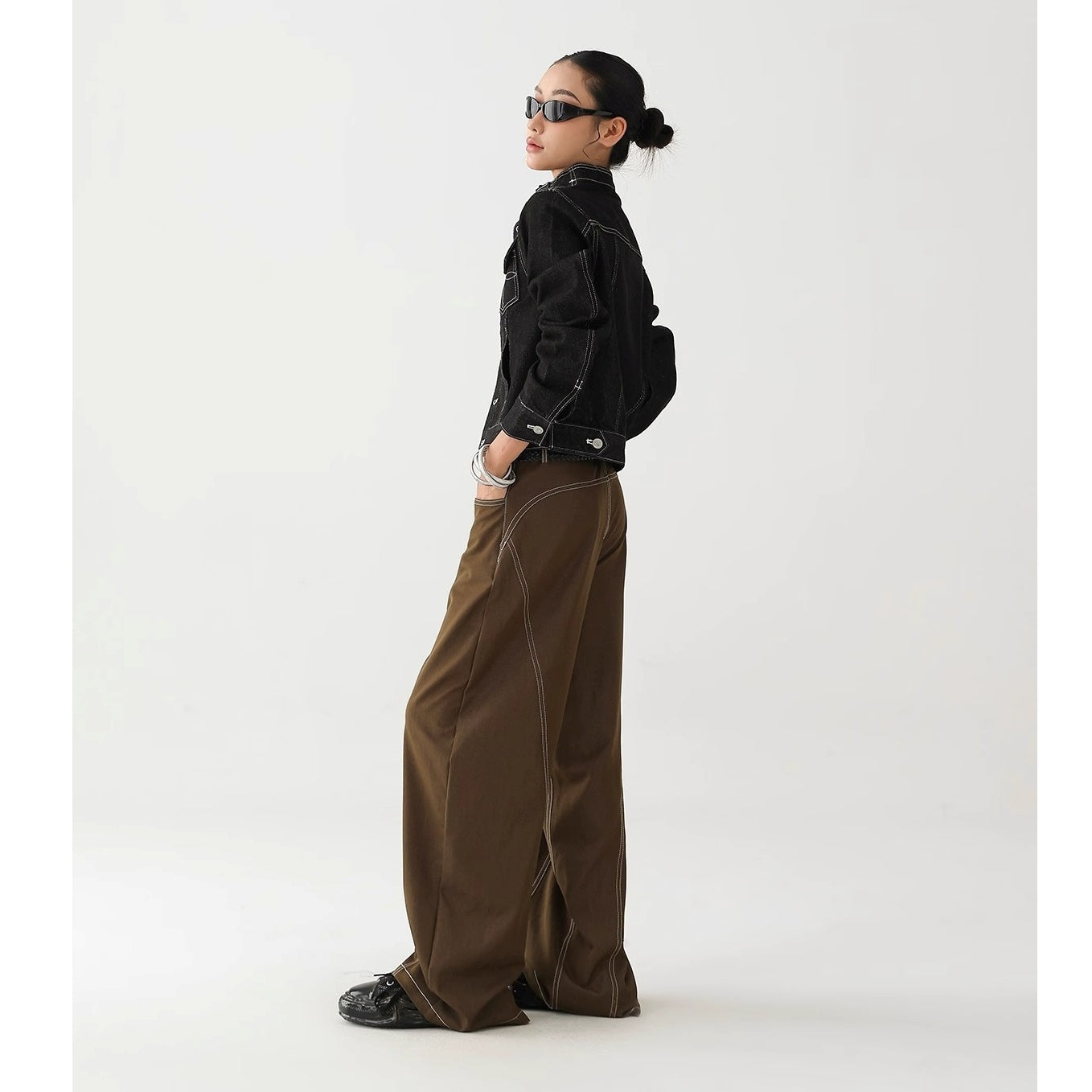 Button  Wide-leg Stitch Pants AC7130