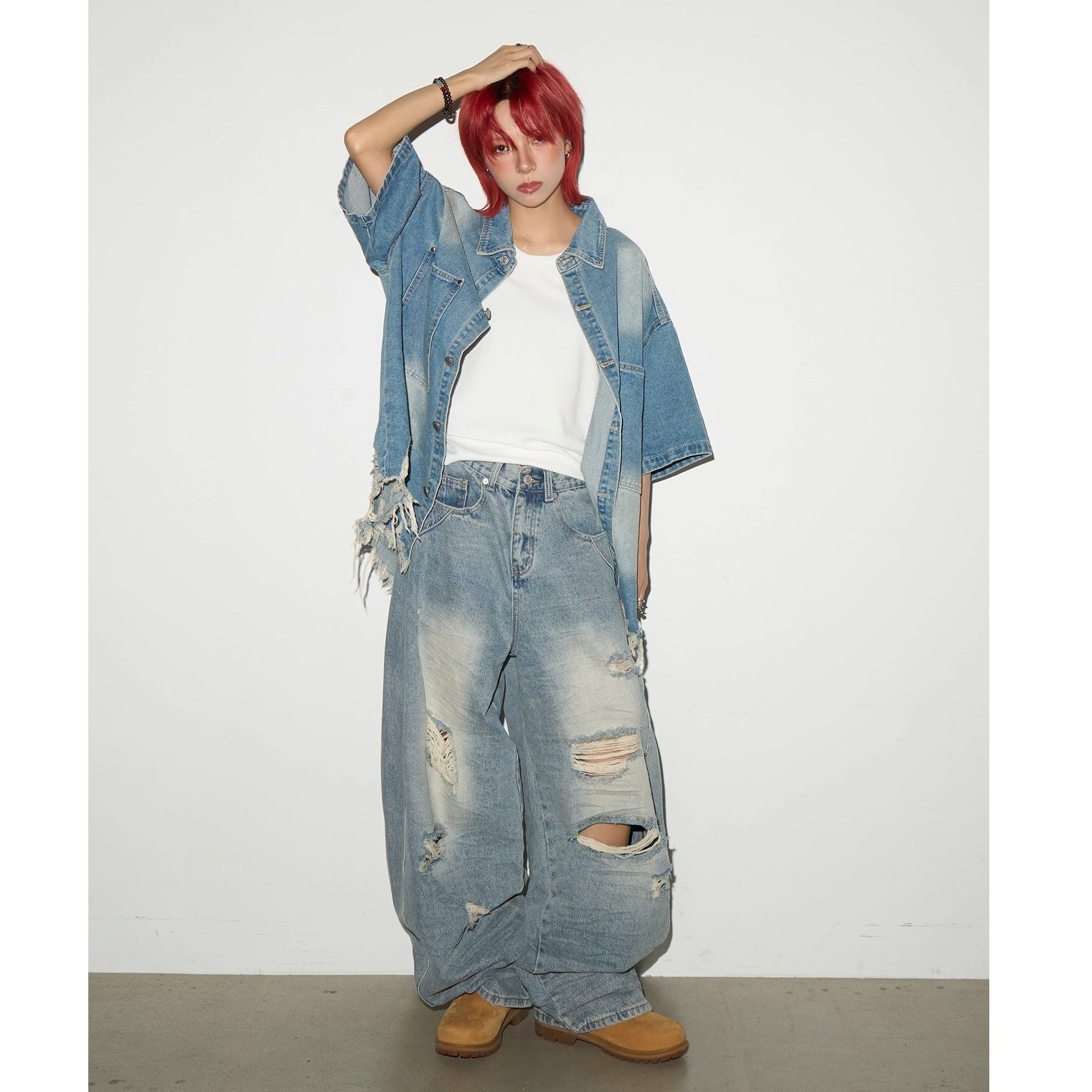 Heavy Wash Raw Edge Denim Shirt Jacket MN9006