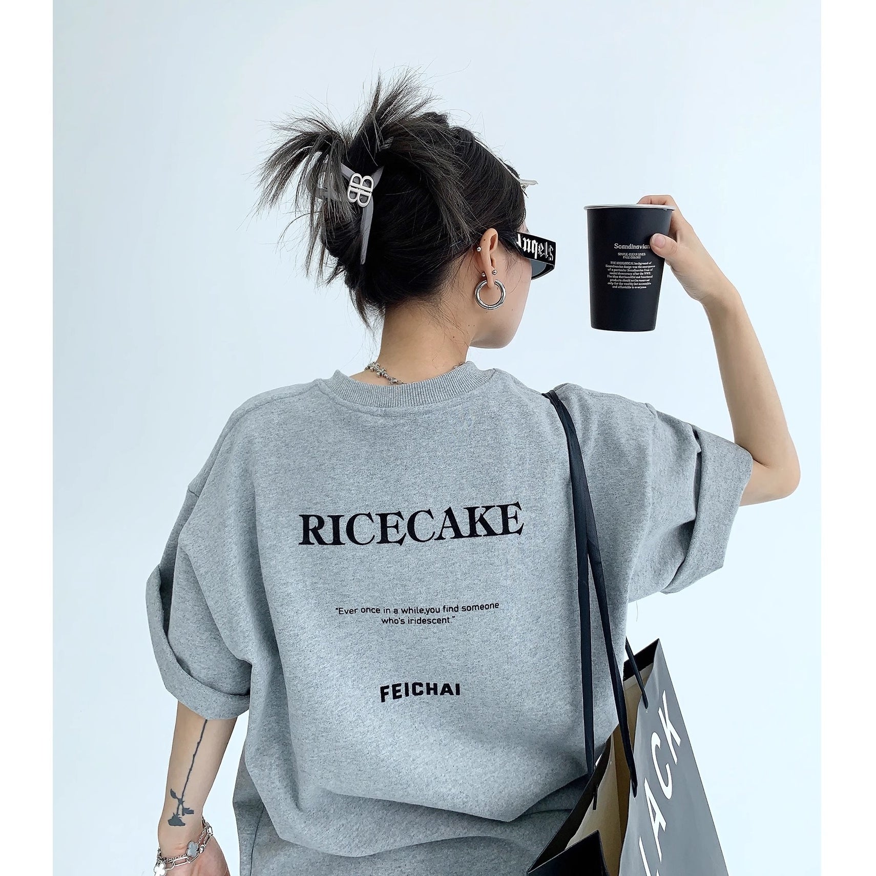 Simple Flocking Print Loose T-shirt OS2006