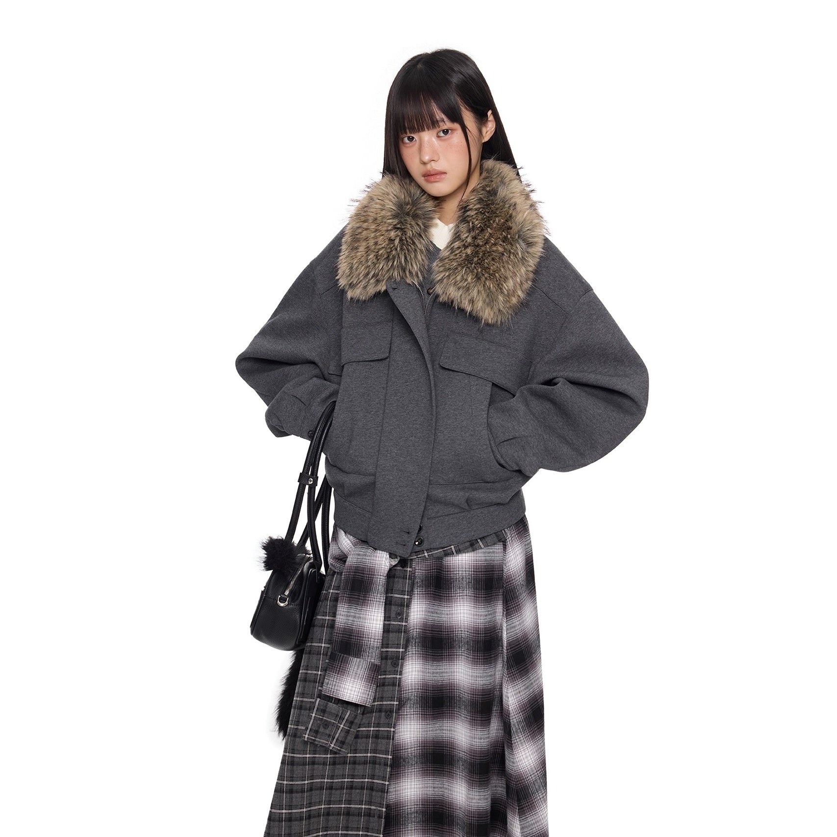 Fur Neck Pocket Cropped Jacket EZ285