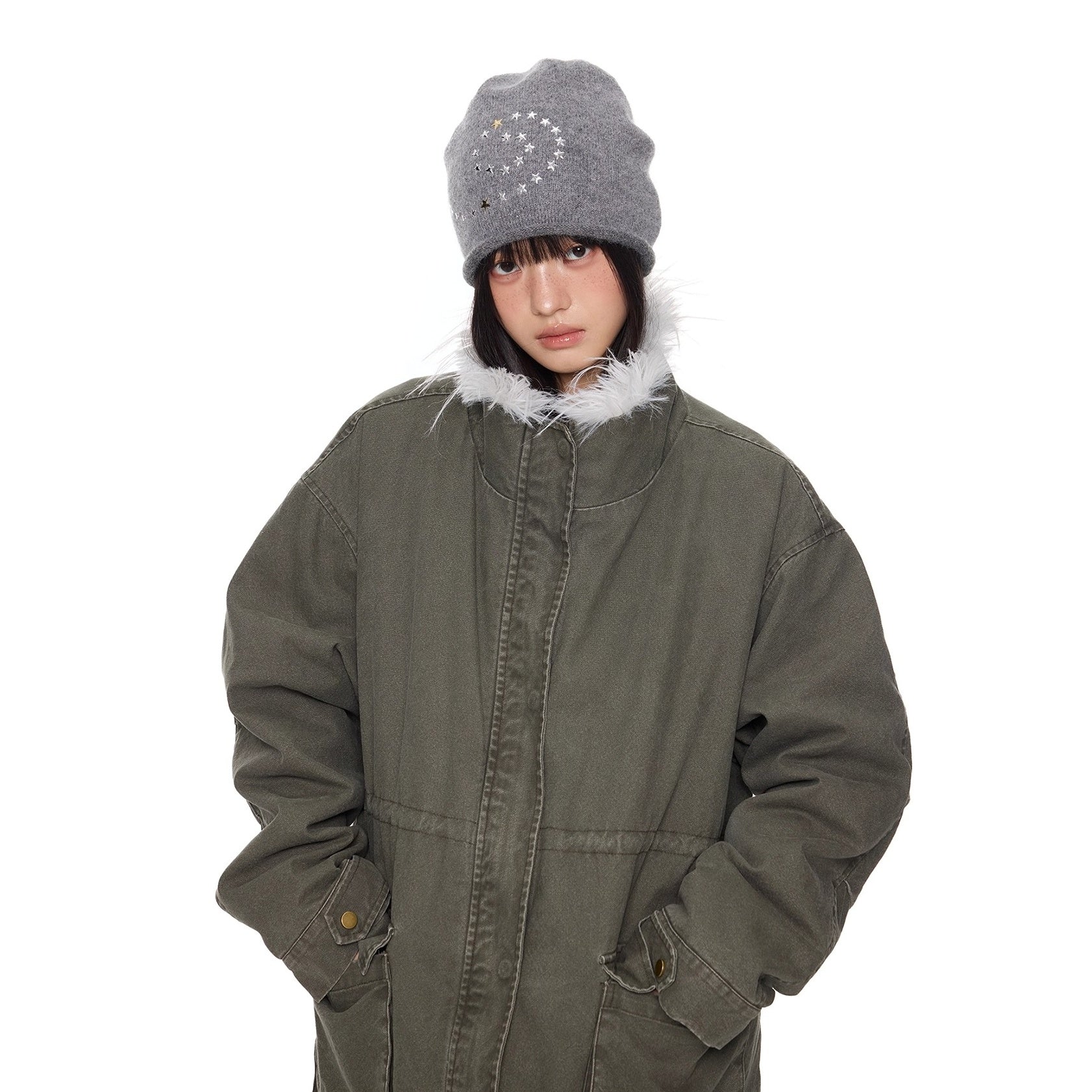 Hairy Stand Collar Washed Work Jacket EZ282