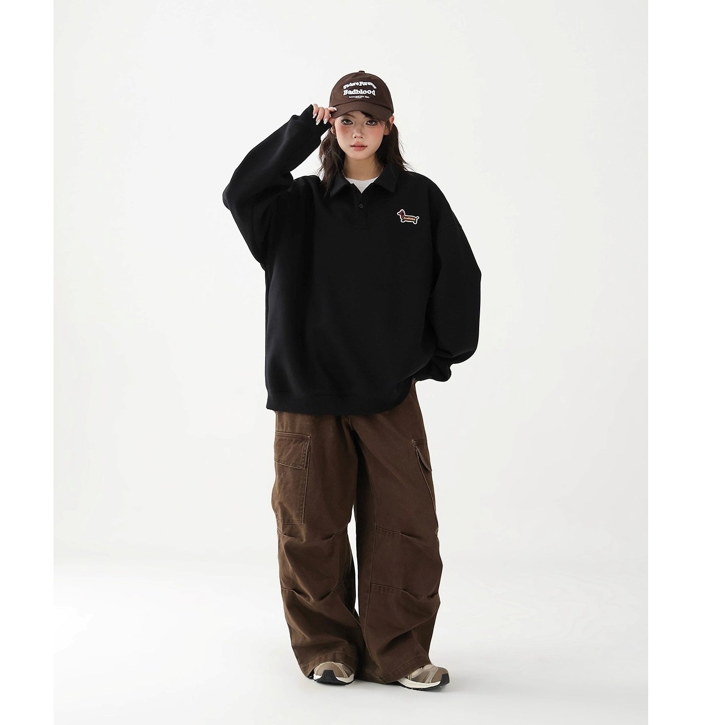 Dachshund Embroidered POLO Collar Sweat AC7155