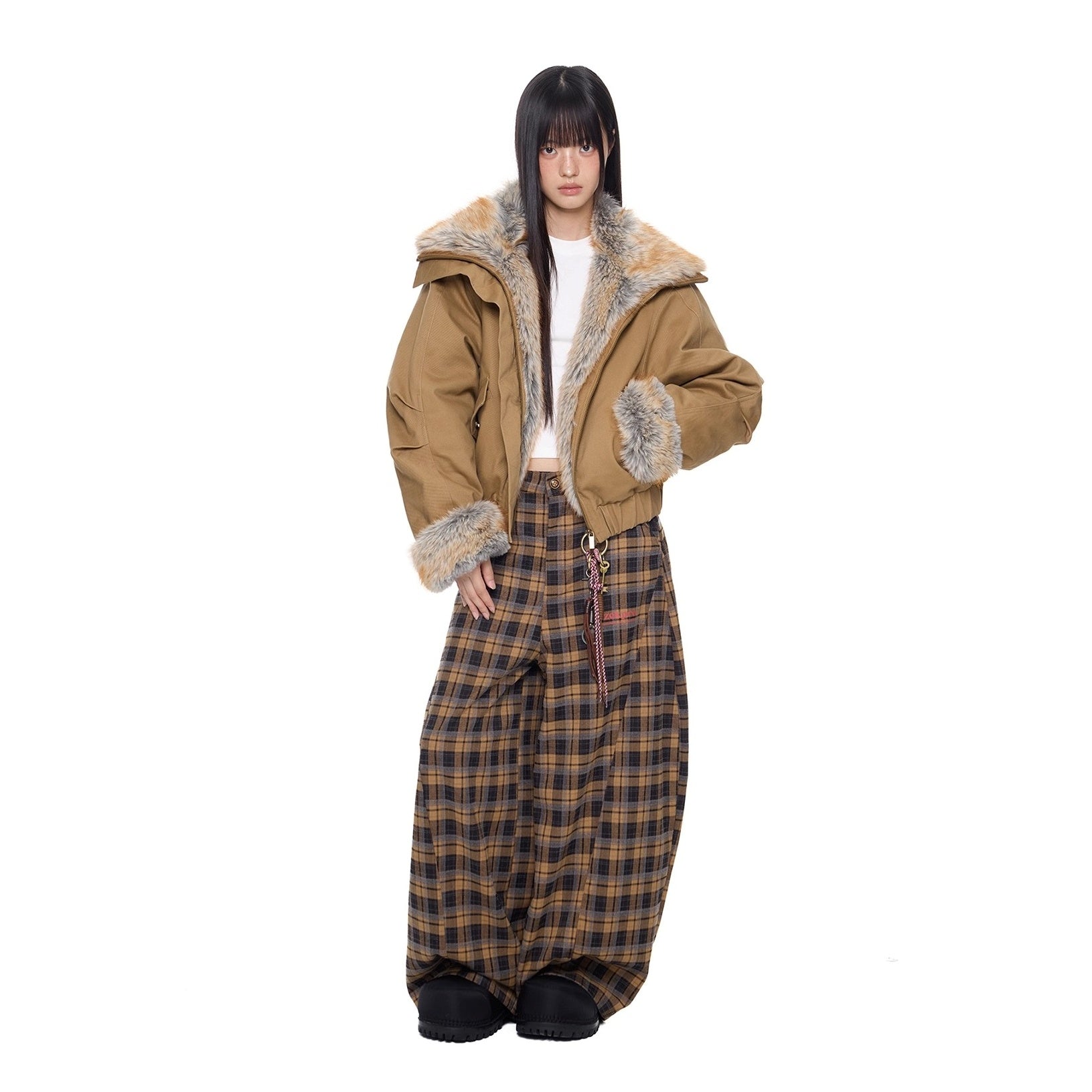 Large Fur Lapel Cropped Jacket EZ294