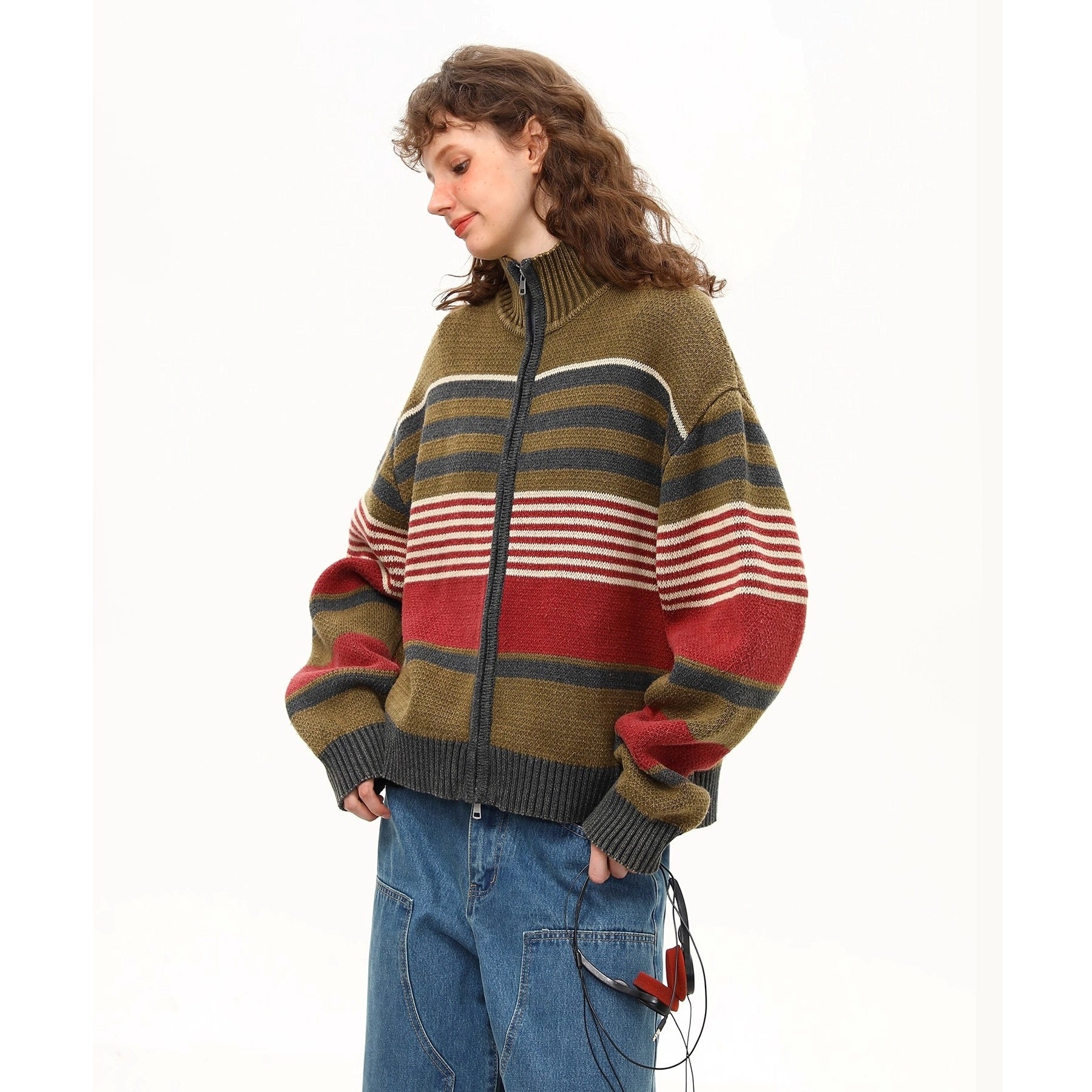 Retro Border Stand Collar Knit Jacket MW10266