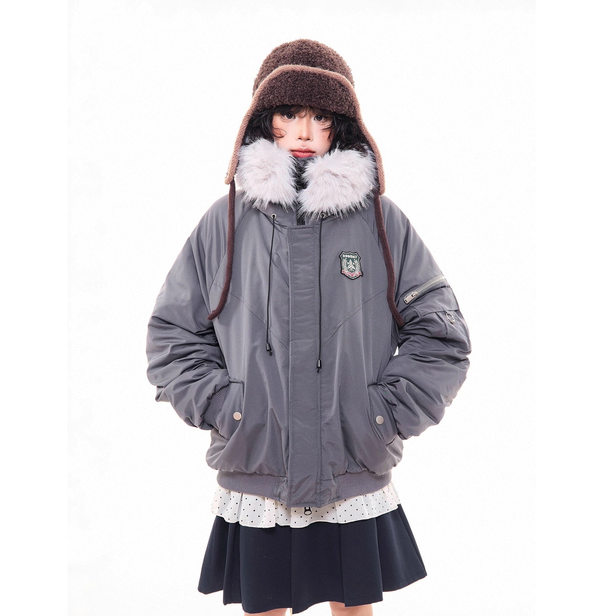 Work Style Fur Collar Hooded Jacket MW10295