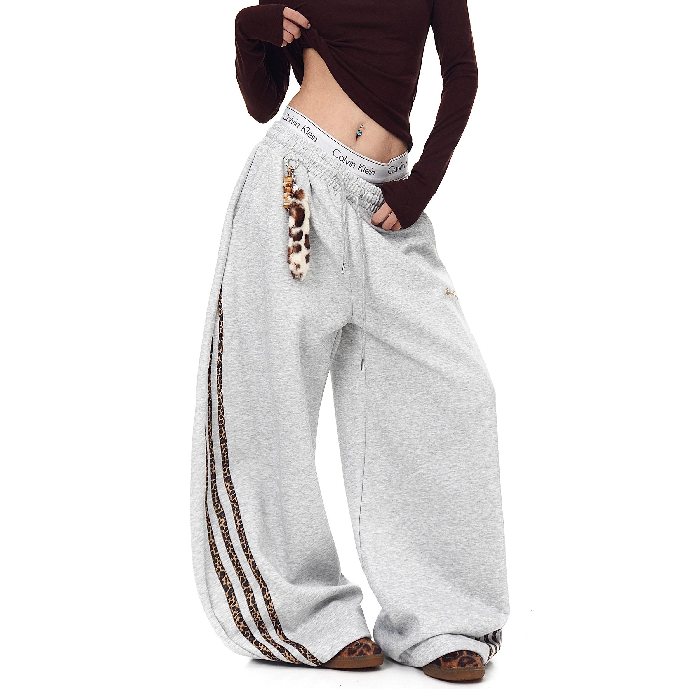 Leopard Striped Loose Sweat Curve Pants BK7053