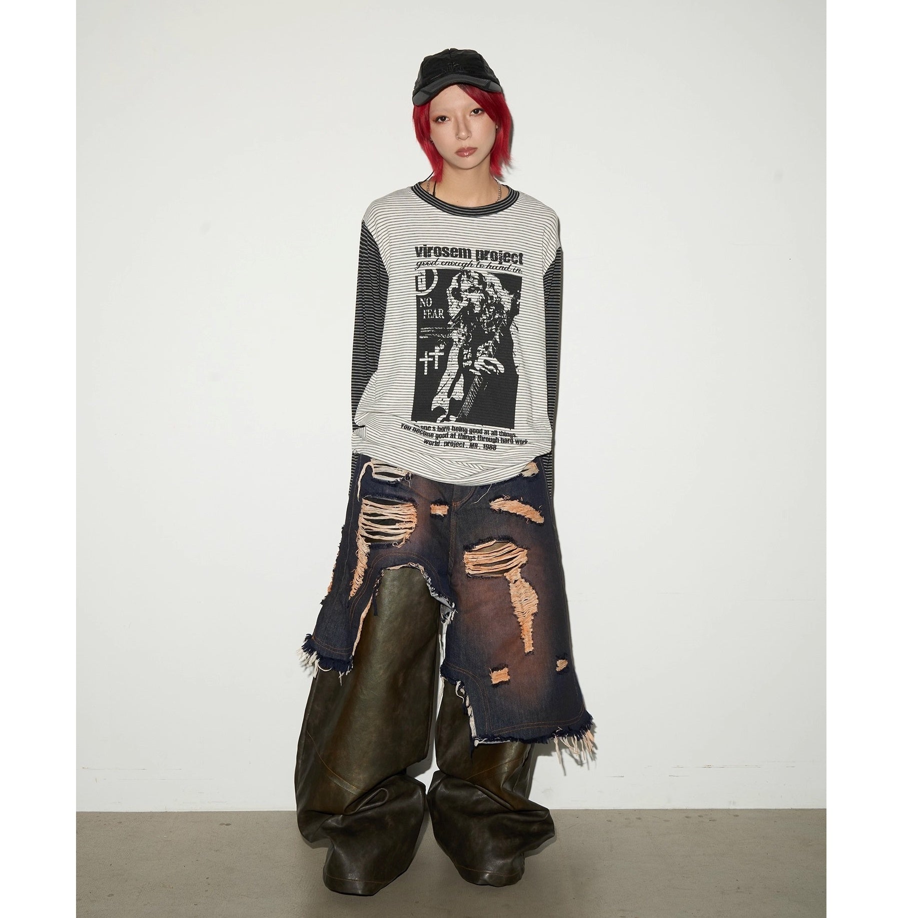 Character Print Patchwork Border Long Sleeve T-shirt MN9030