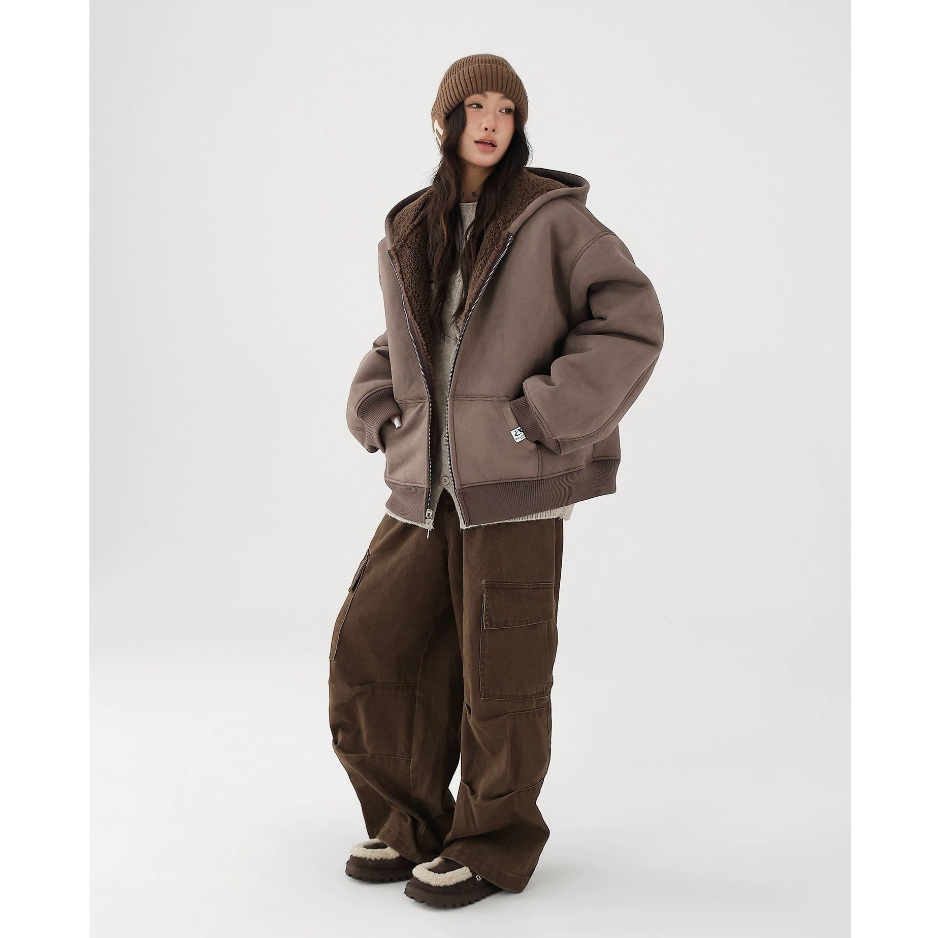 Reversible Polar Fleece Loose Hooded Jacket AC7017