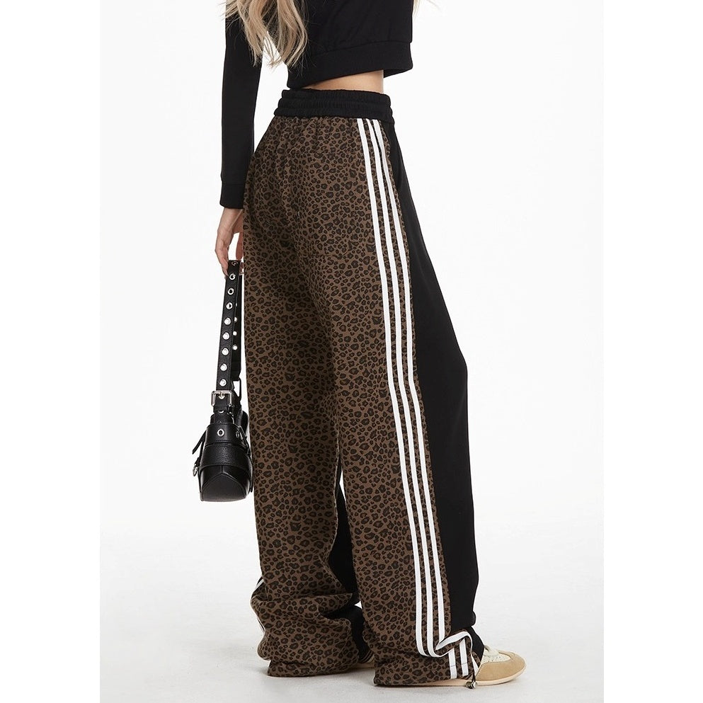Side Line Leopard Print Panel Sweat Pants MW10280
