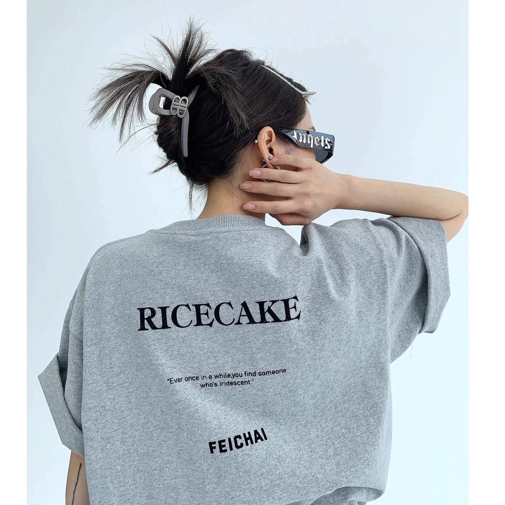 Simple Flocking Print Loose T-shirt OS2006