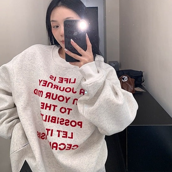 Flocked Print Relaxed Crew Neck Sweat OS2035