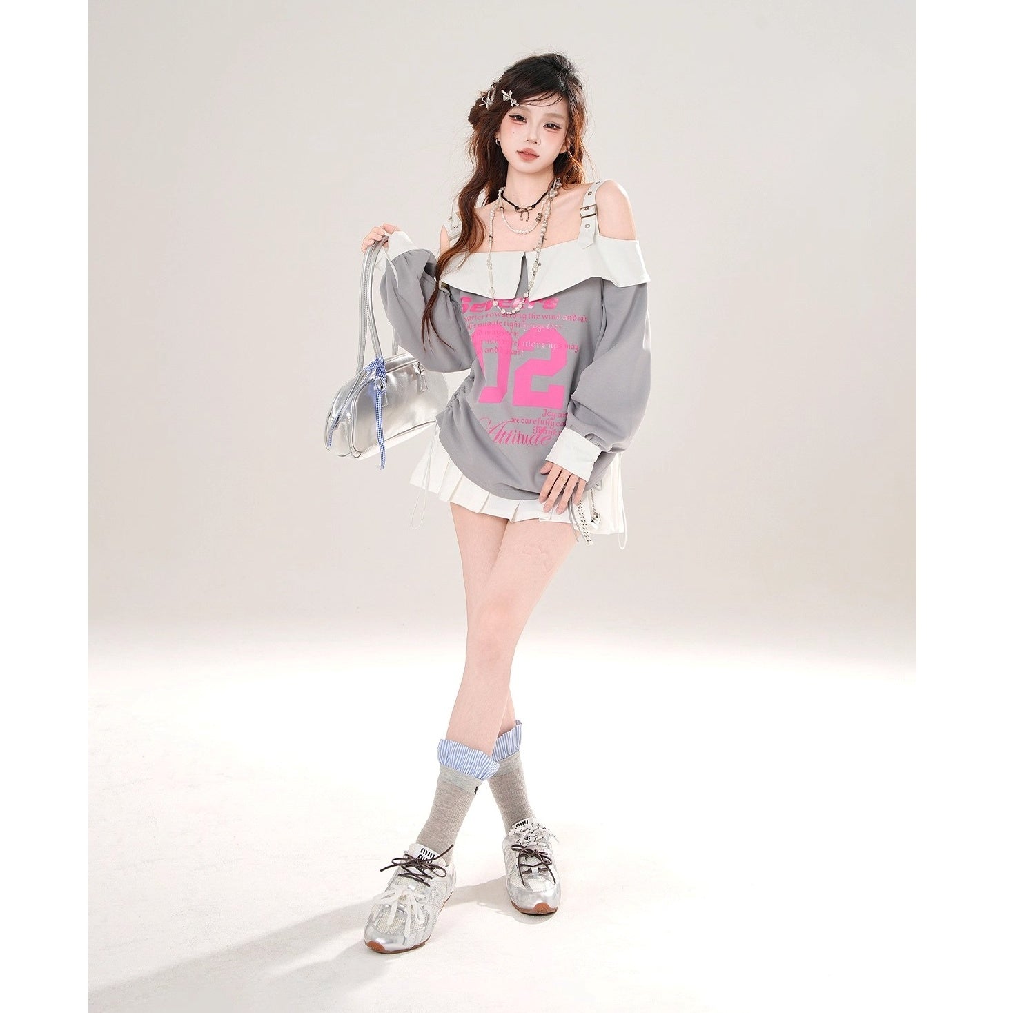 One-shoulder Loose Bicolor Top KK2076