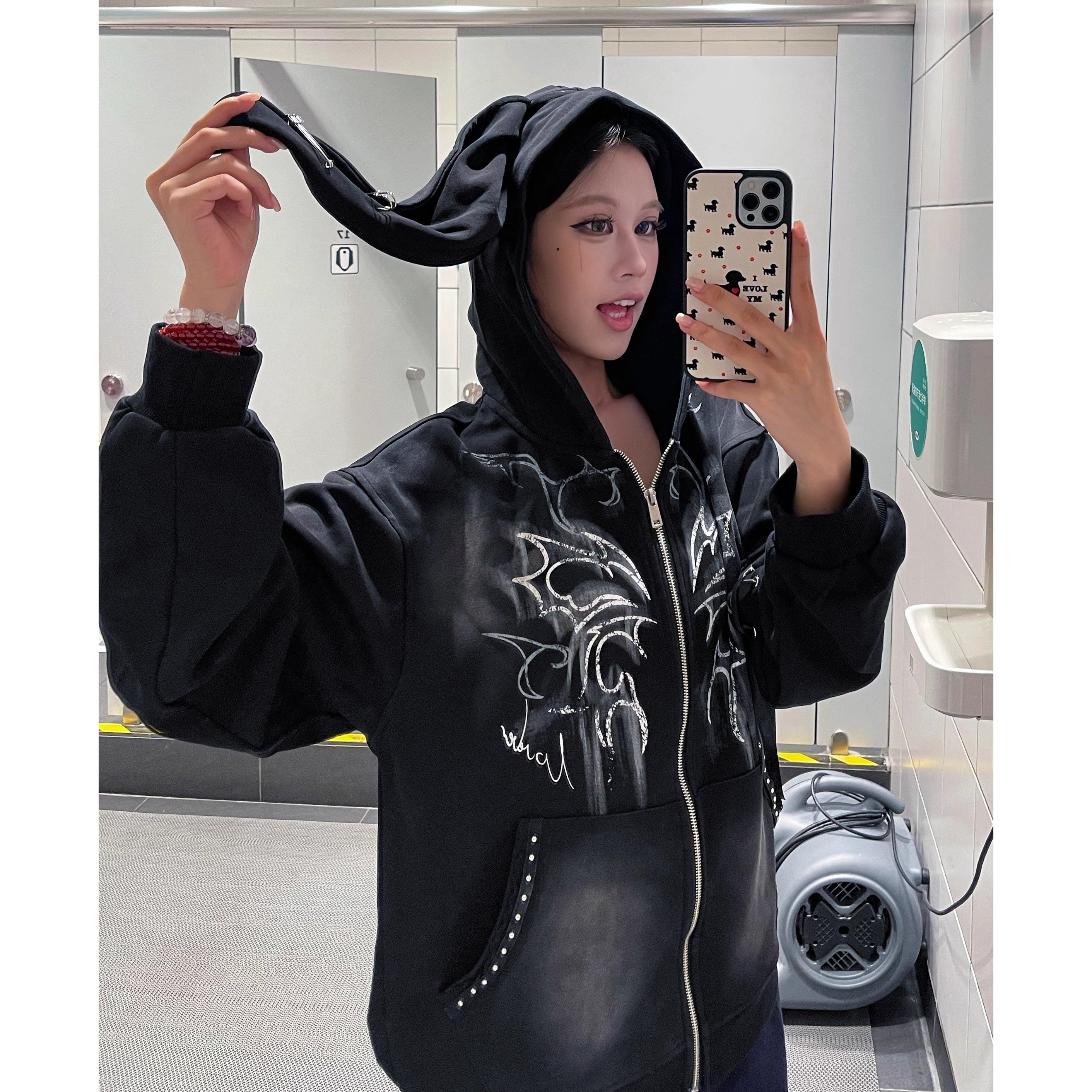 Printed Rabbit Ear Hooded Jacket VI2011