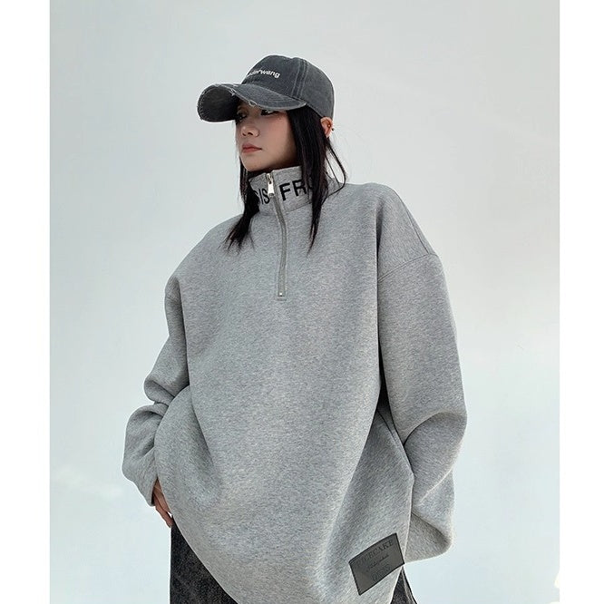 Embroidered Stand Collar Half-Zip Sweat OS2053
