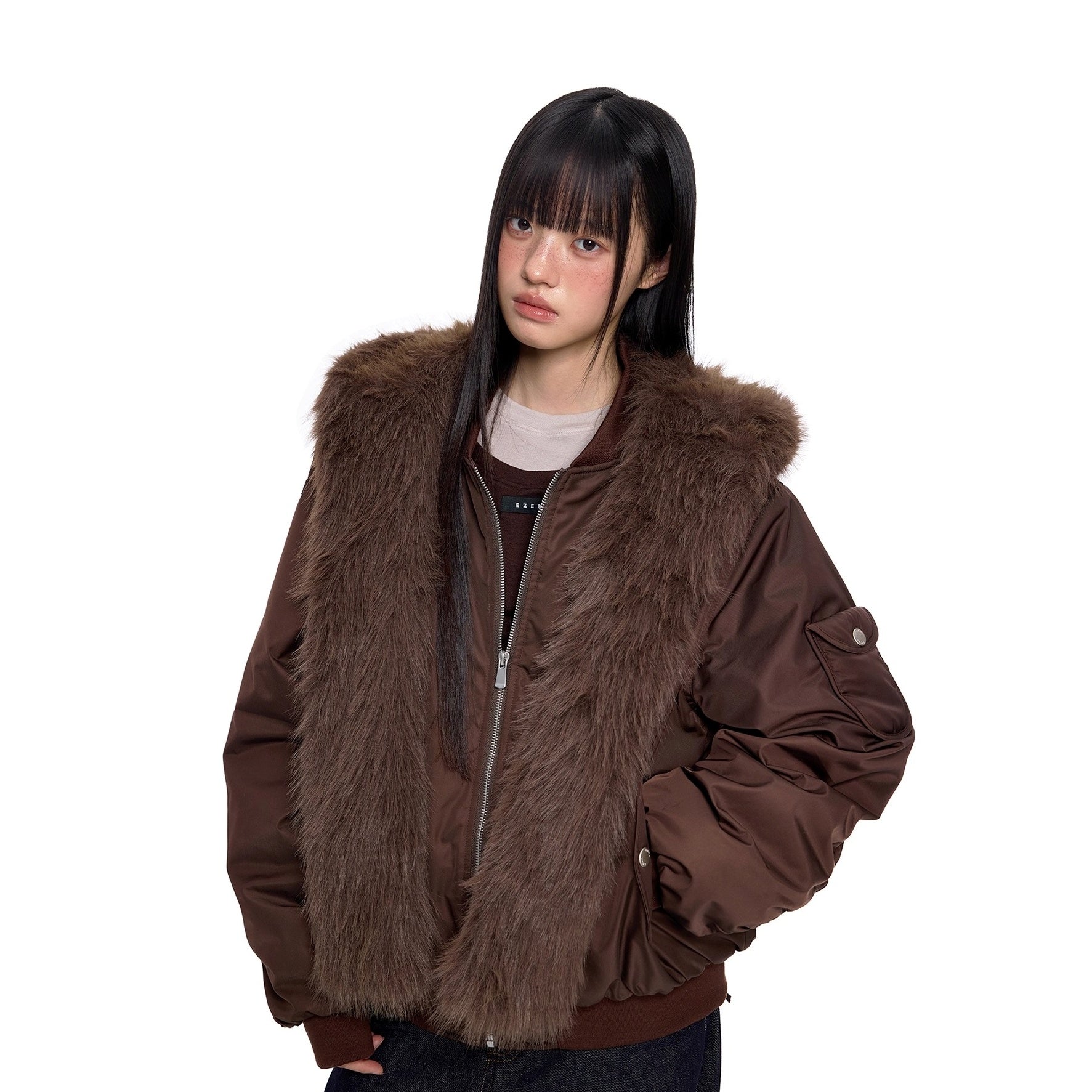 Scarf Design Zip Hooded Blouson EZ248