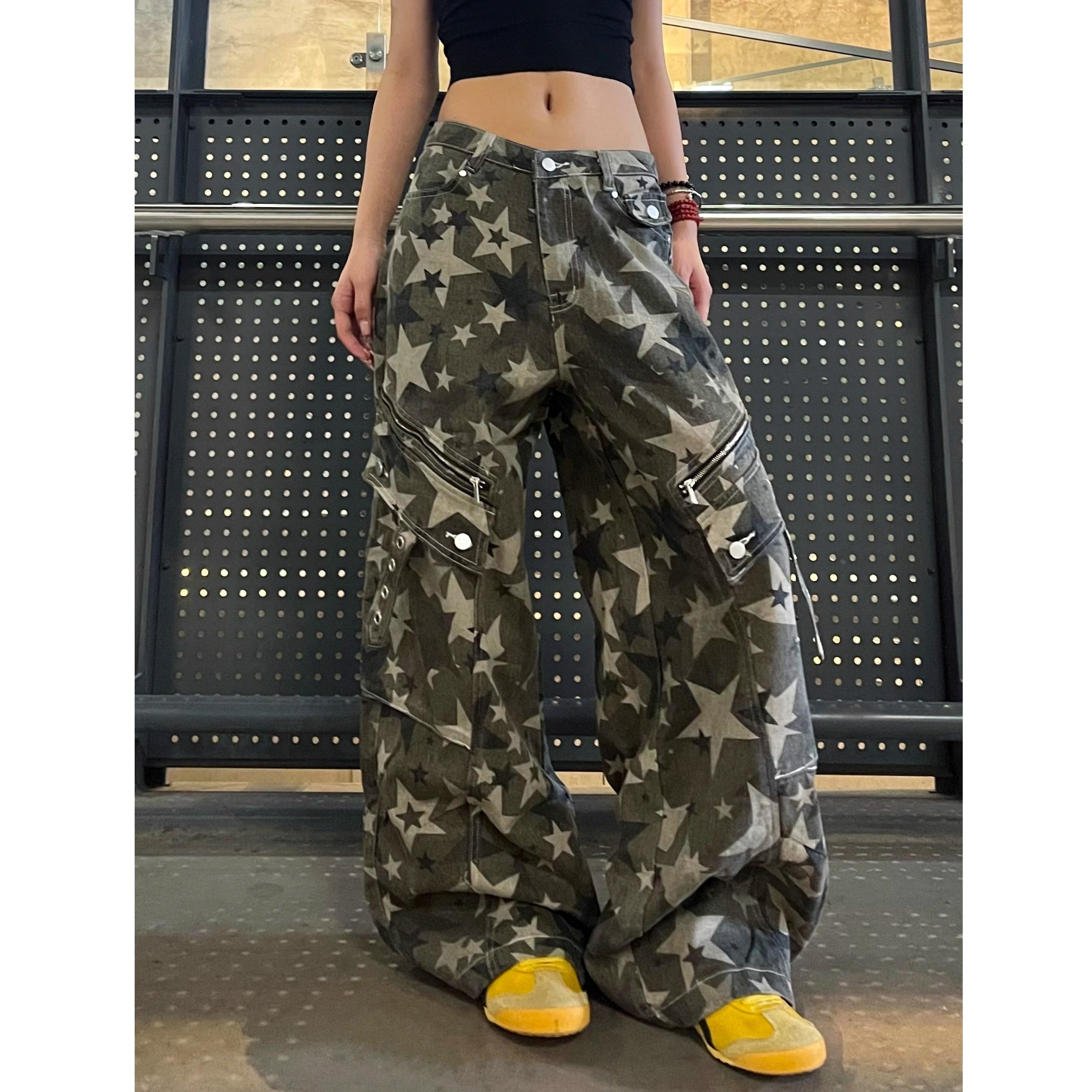 Slant Zip Pocket Wide-leg Cargo Pants VI2012