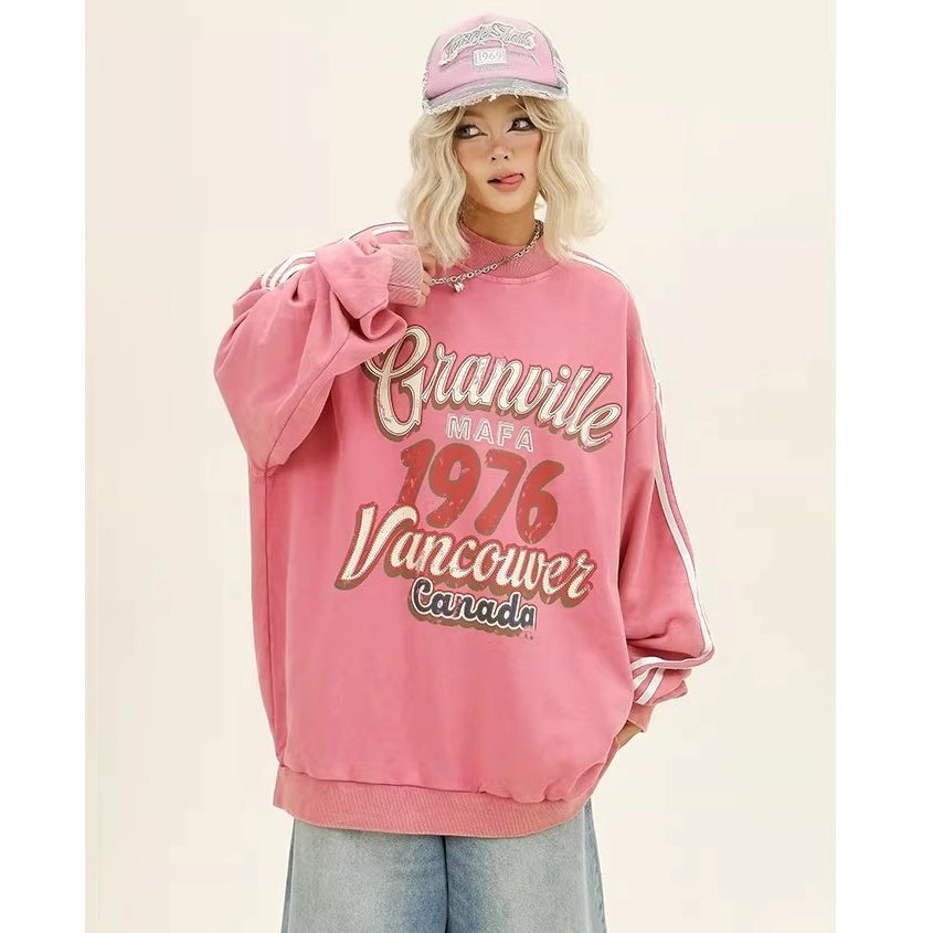 Three-bar Distressed Letter Print Sweat MW10382