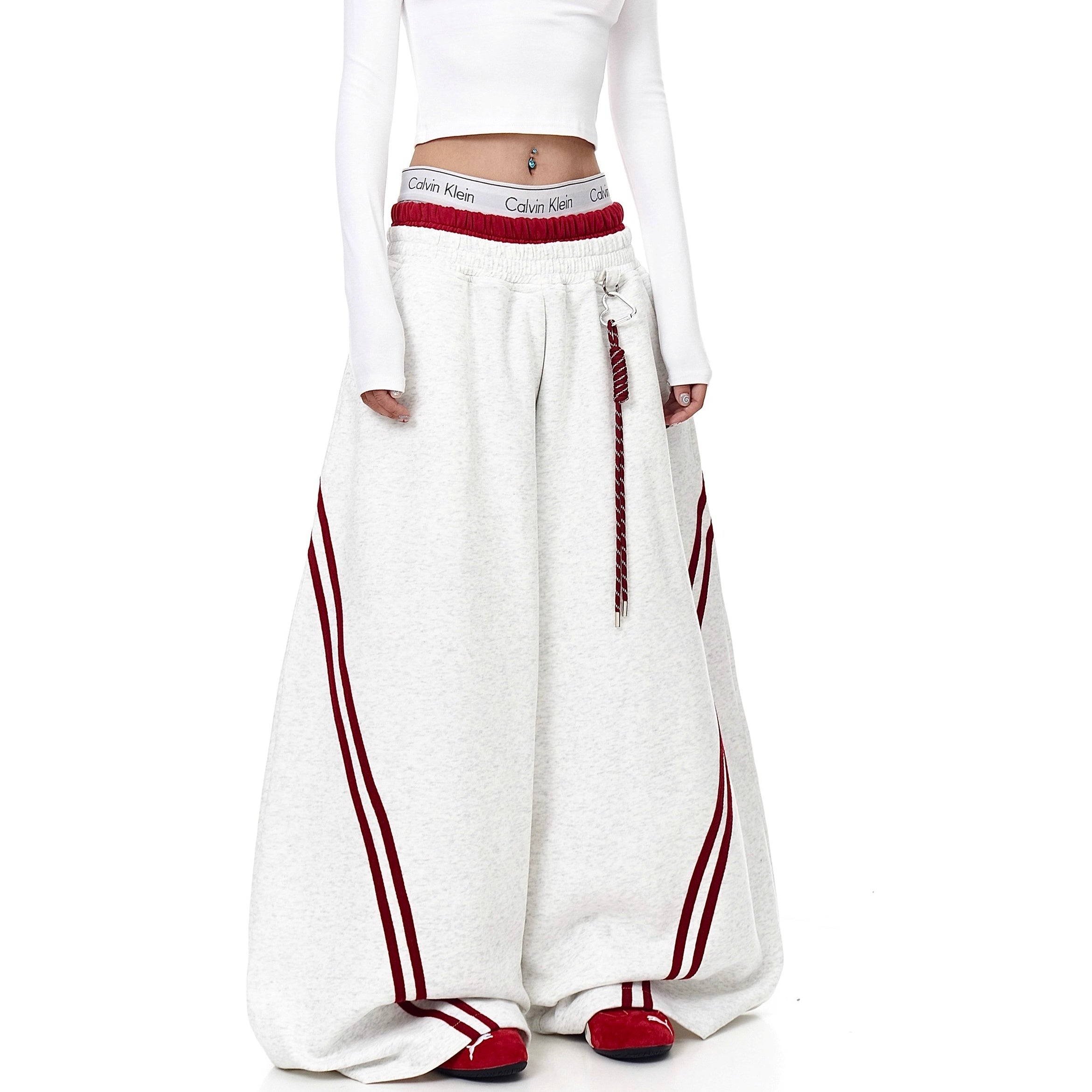 Striped Patchwork Double-waisted Scimitar Sweat Pants BK7044